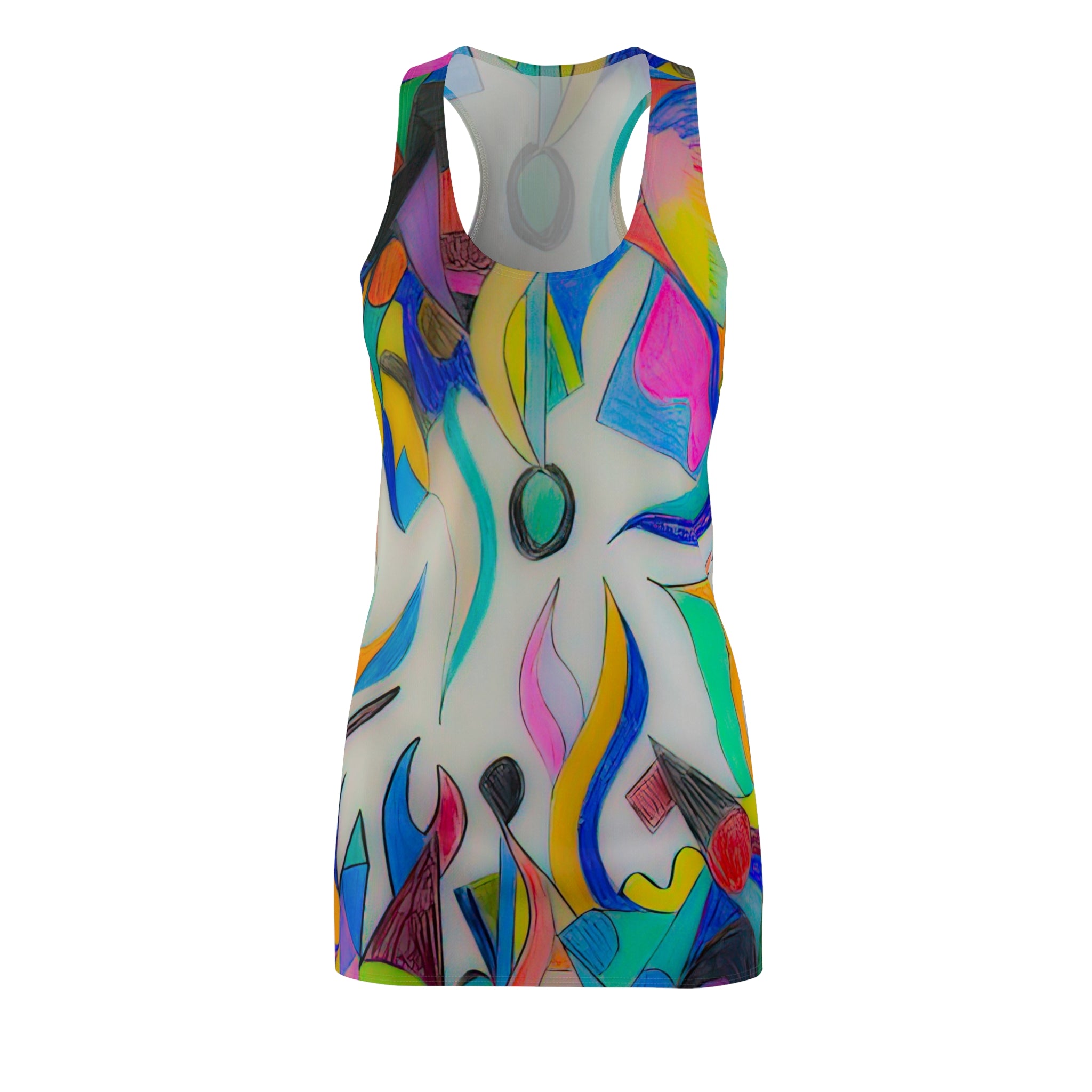 Abstract Color Splash Racerback Dress — Vibrant All-Over Print by autistic artist