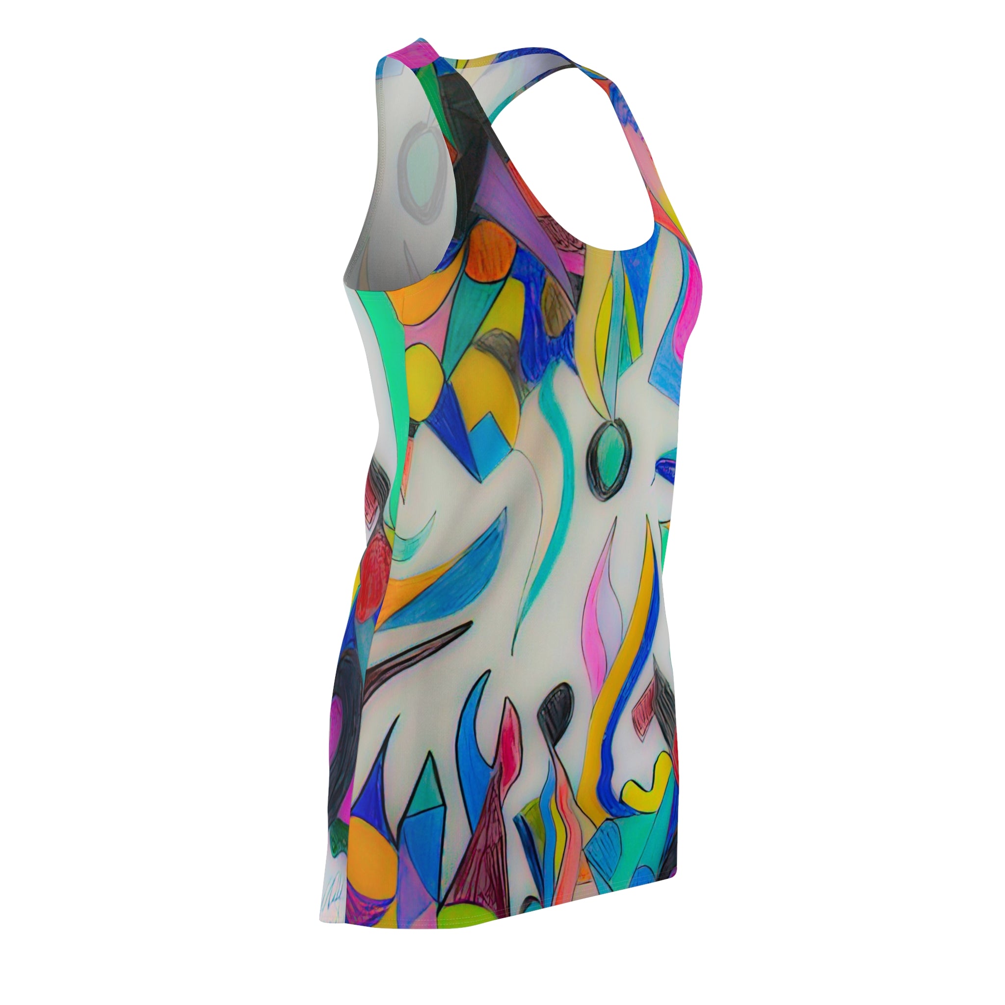 Abstract Color Splash Racerback Dress — Vibrant All-Over Print by autistic artist