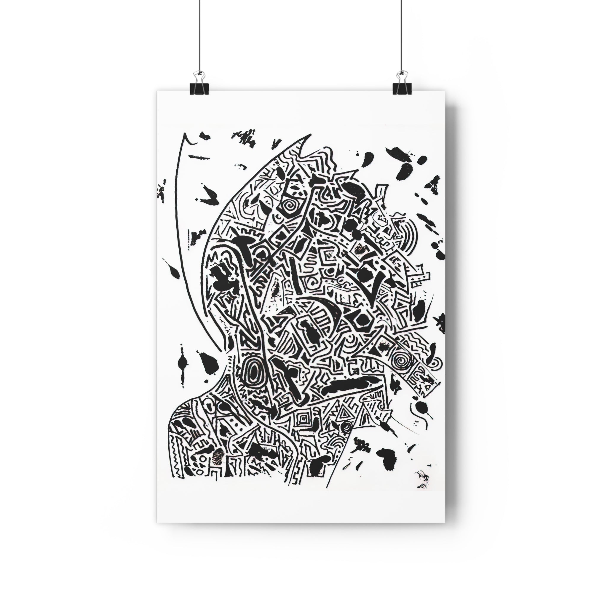 Abstract Black & White Giclée Art Print — Inner Monologue - Hand Drawn Silhouette by autistic artist