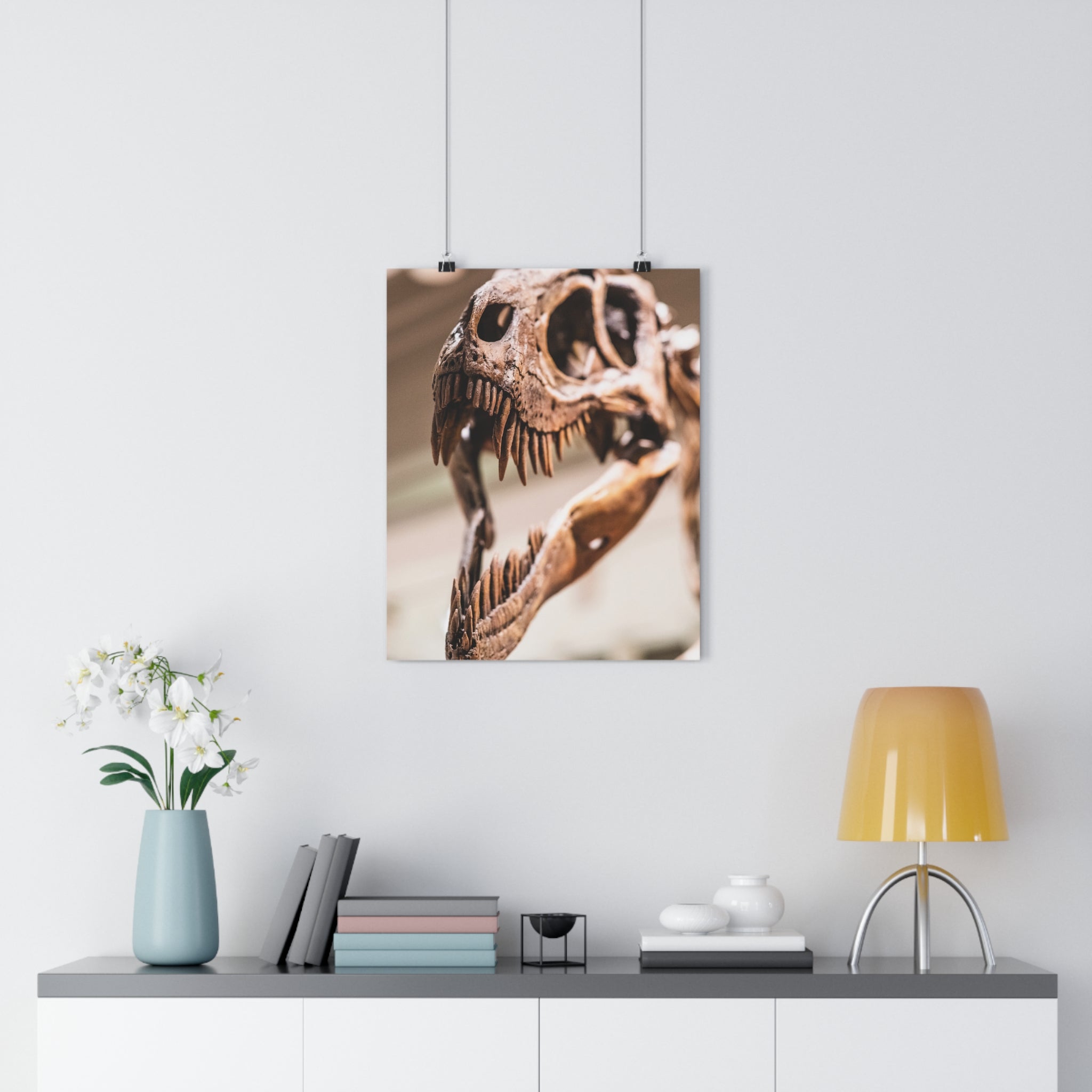 Allosaurus Skull Giclée Art Print — High-Angle Prehistoric Fossil Wall Art by autistic photographer at Carnegie Museum of Natural History, Pittsburgh, Pennsylvania