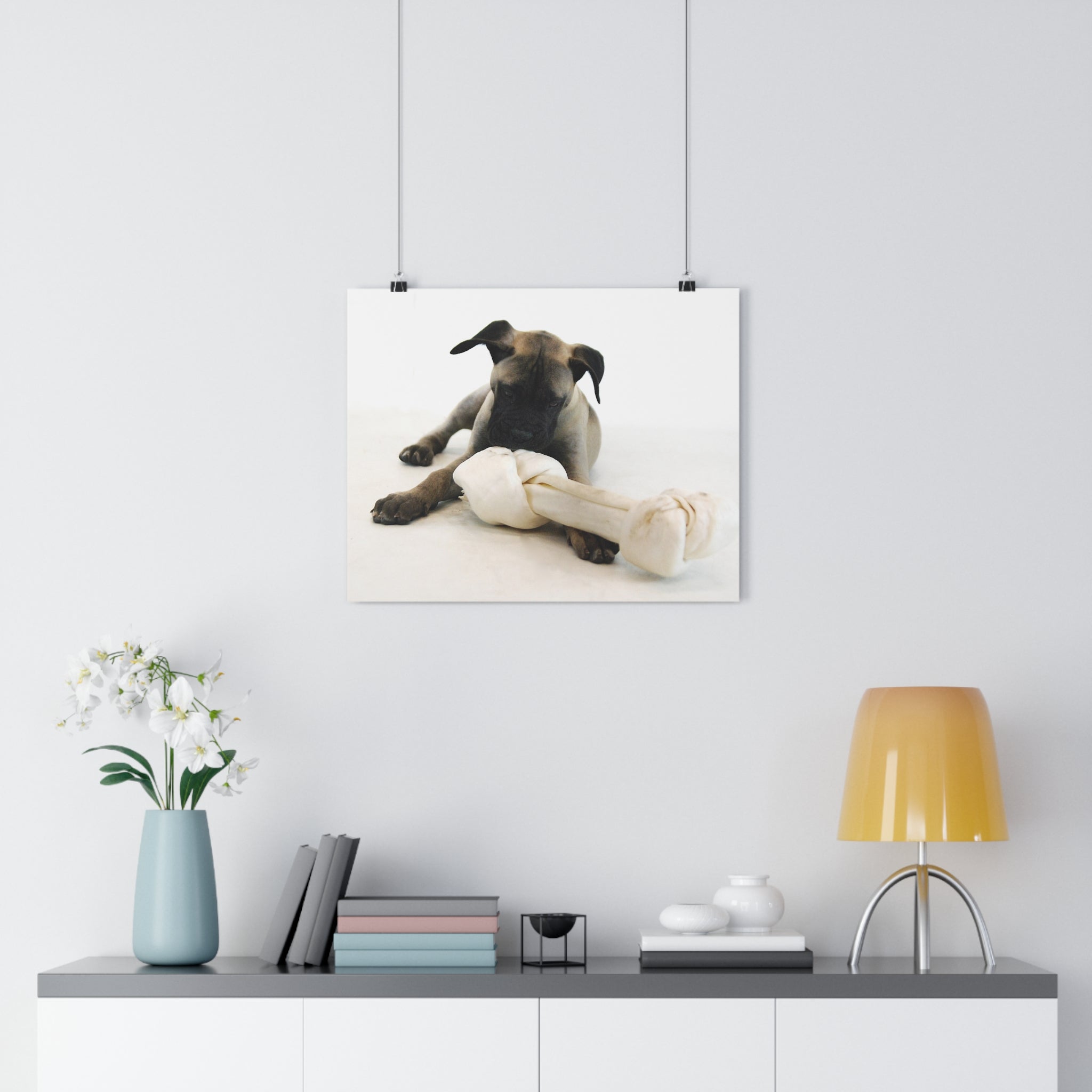 Bullmastiff Puppy with Giant Rawhide — Giclée Art Print by autistic artist