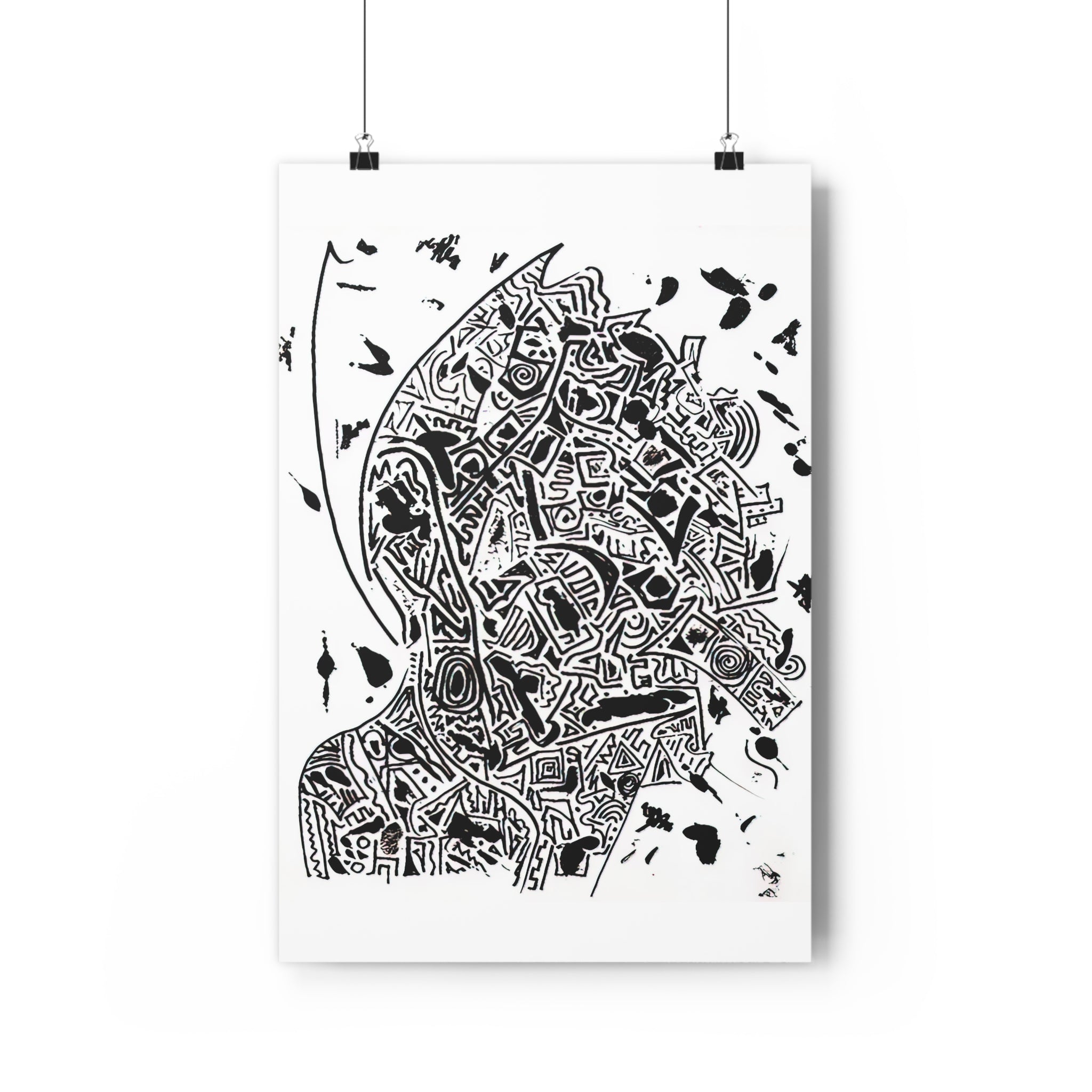 Abstract Black & White Giclée Art Print — Inner Monologue - Hand Drawn Silhouette by autistic artist