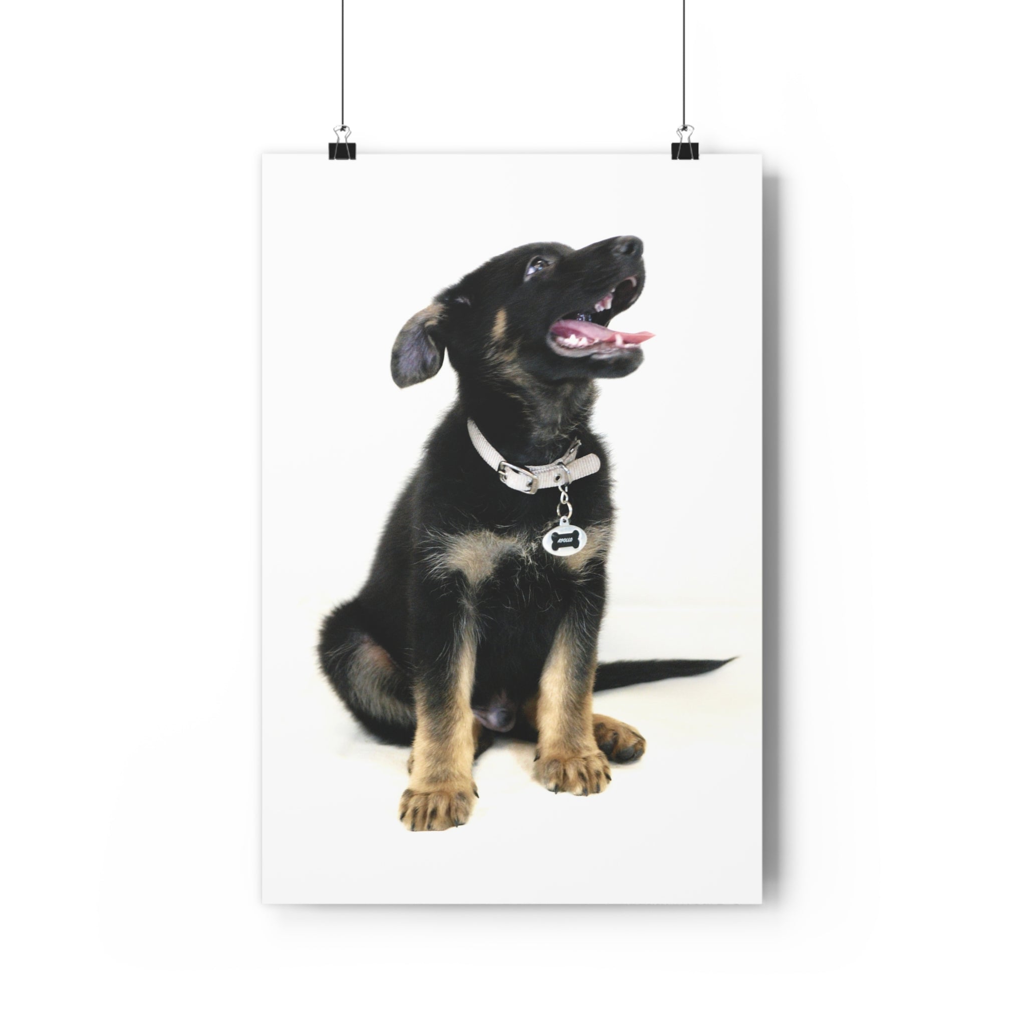 German Shepherd Puppy Giclée Art Print — Adorable Black & Tan Dog Portrait by autistic artist