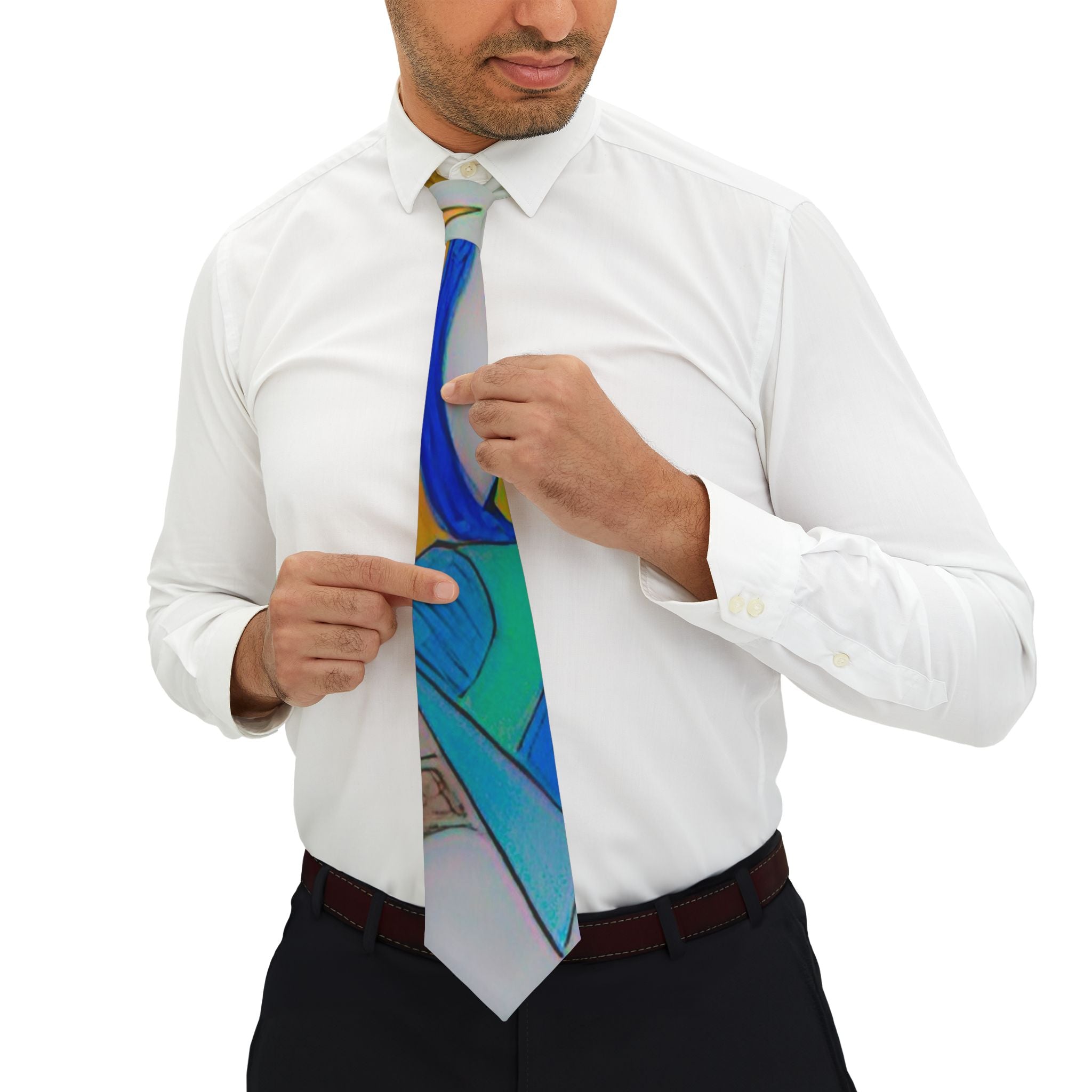 Abstract Blue Green Art Necktie – Modern Geometric Statement Tie by autistic artist