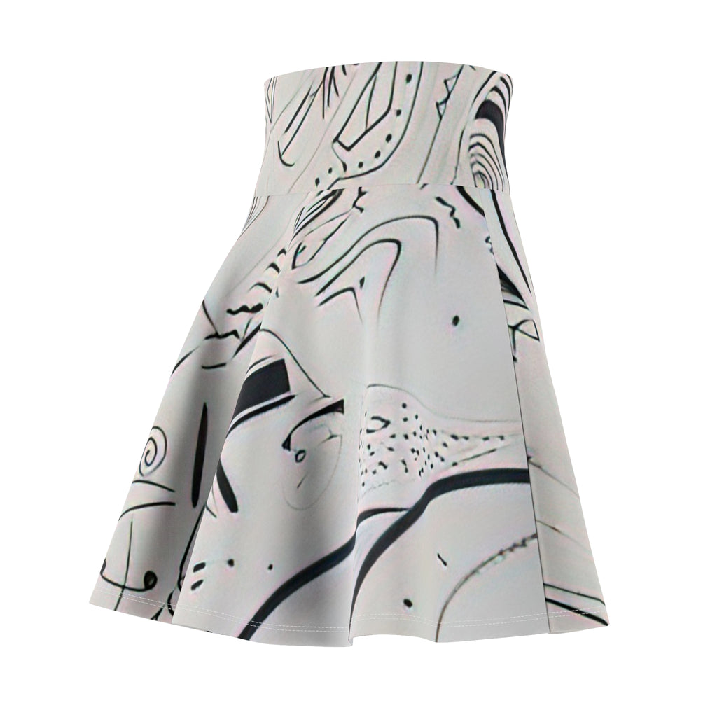Abstract Black & White Floral Skater Skirt — Artistic All-Over Print by autistic artist