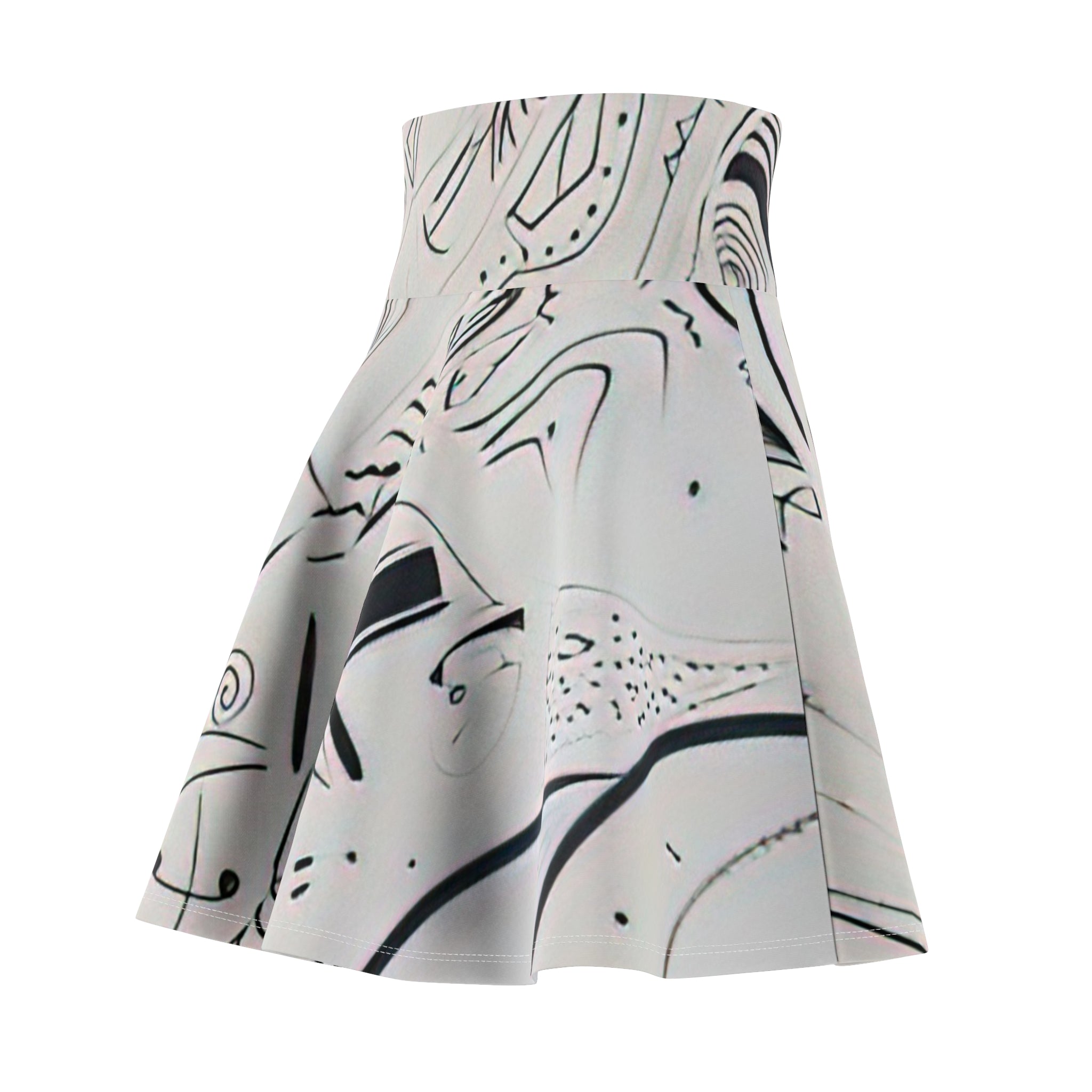 Abstract Black & White Floral Skater Skirt — Artistic All-Over Print by autistic artist
