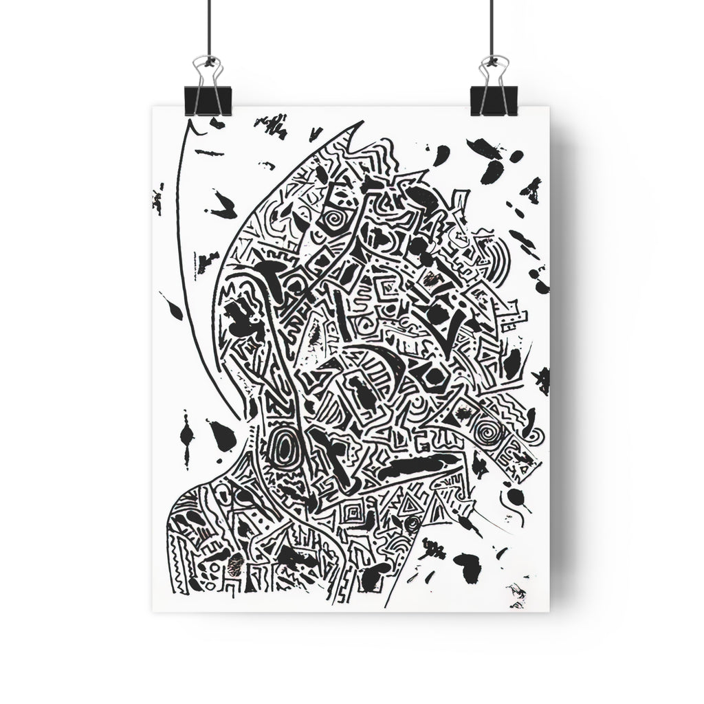 Abstract Black & White Giclée Art Print — Inner Monologue - Hand Drawn Silhouette by autistic artist