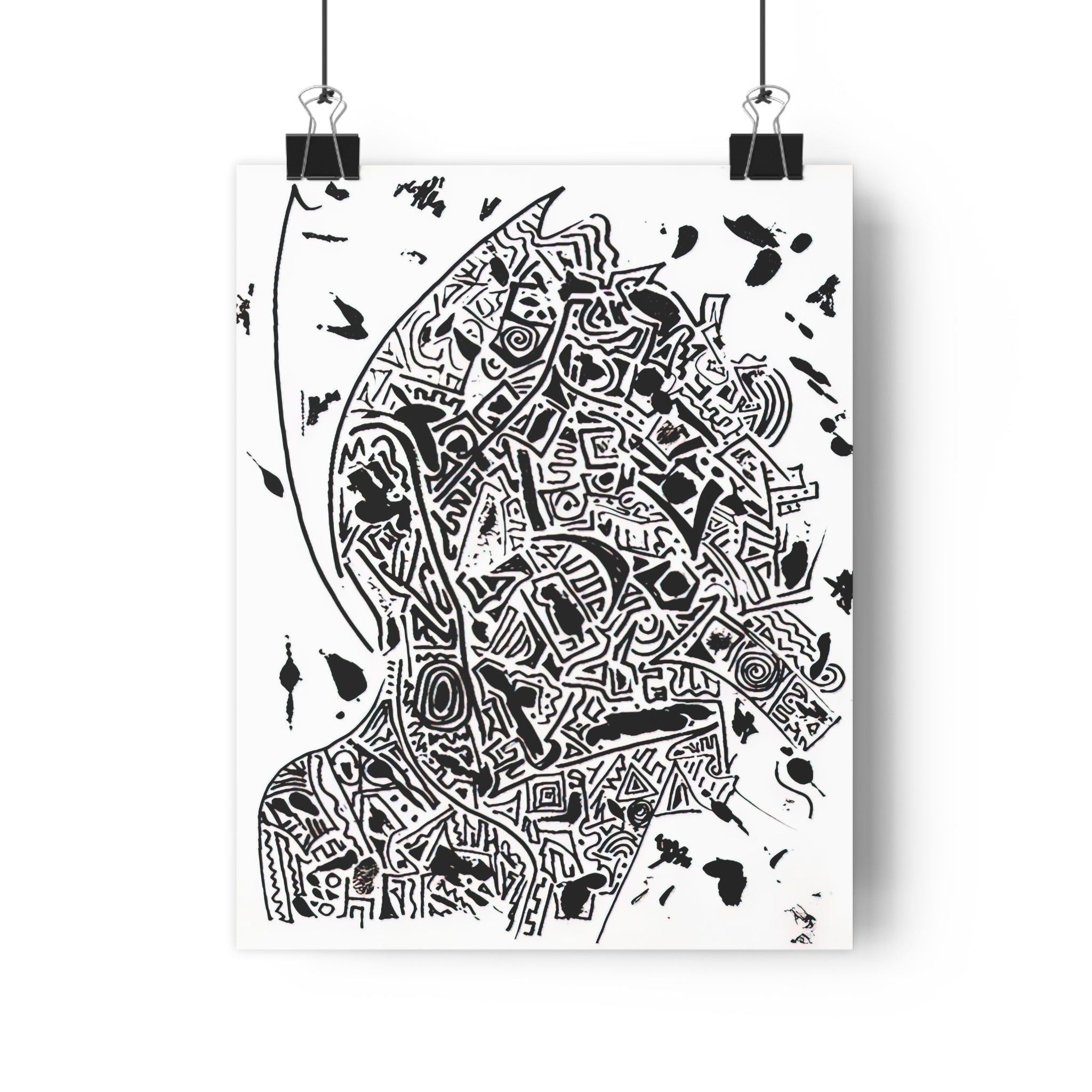 Abstract Black & White Giclée Art Print — Inner Monologue - Hand Drawn Silhouette by autistic artist