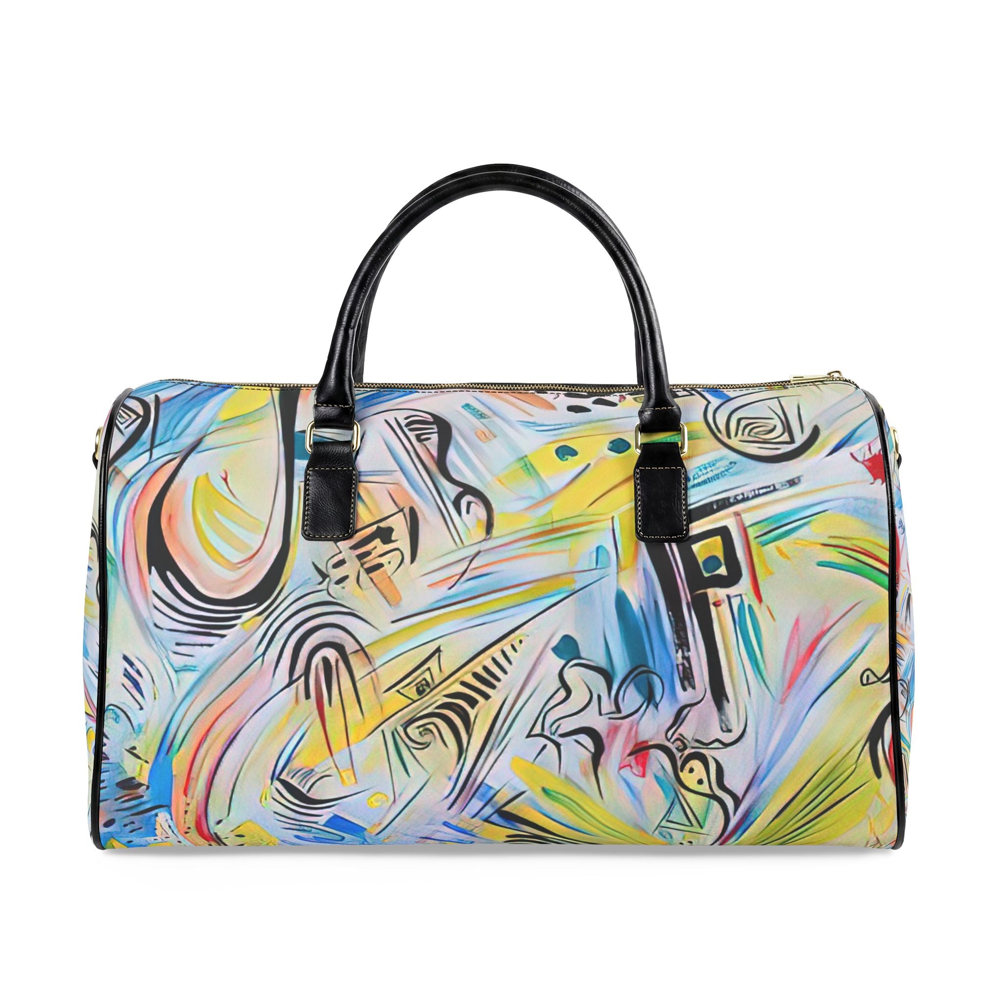 Abstract Color Splash Artful Sketchbook Leather Travel Bag — Vibrant Artist Duffle for Weekend Getaways
