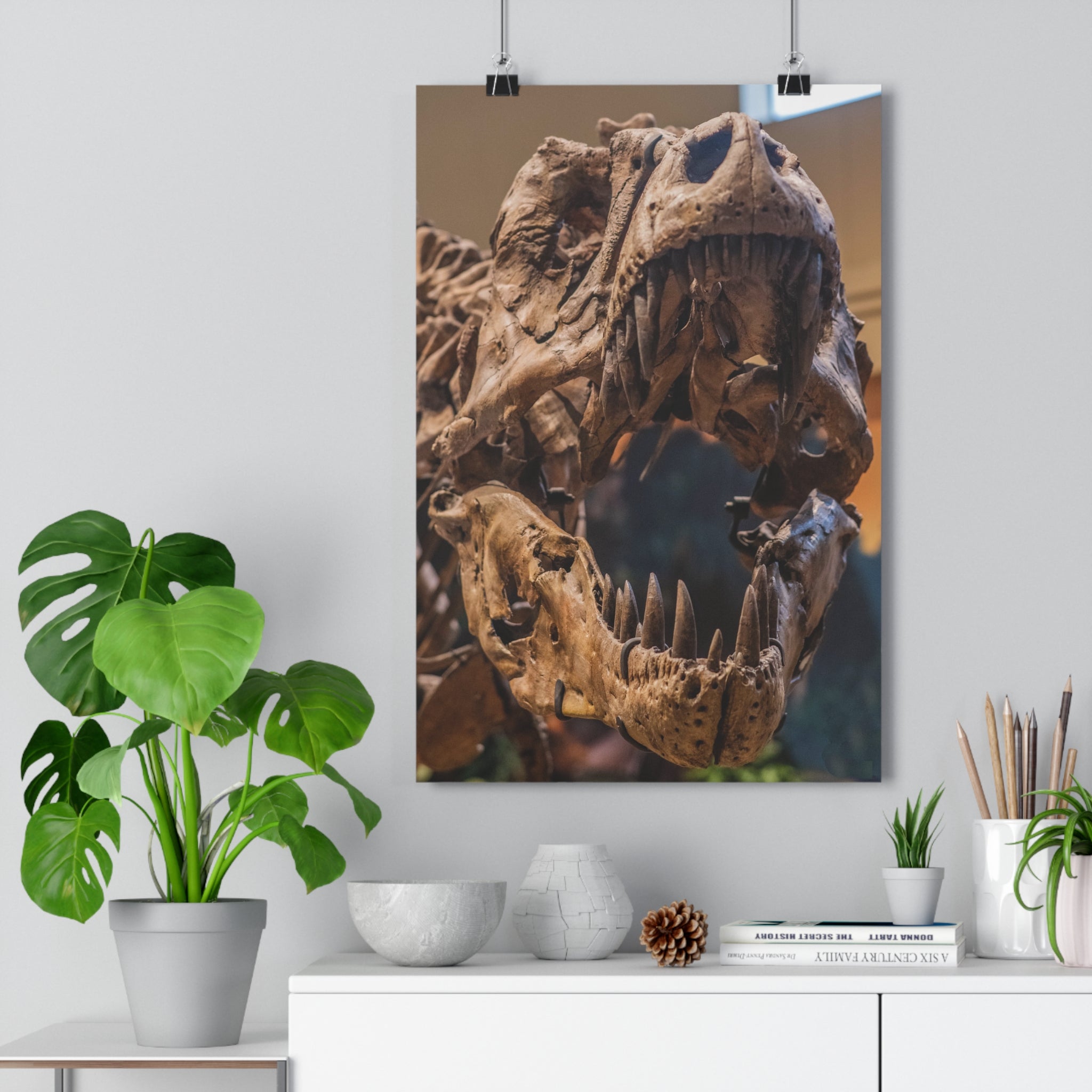 Tyrannosaurus Rex Skull Giclée Art Print — High-Angle Prehistoric Fossil Wall Art by autistic photographer at Carnegie Museum of Natural History, Pittsburgh, Pennsylvania