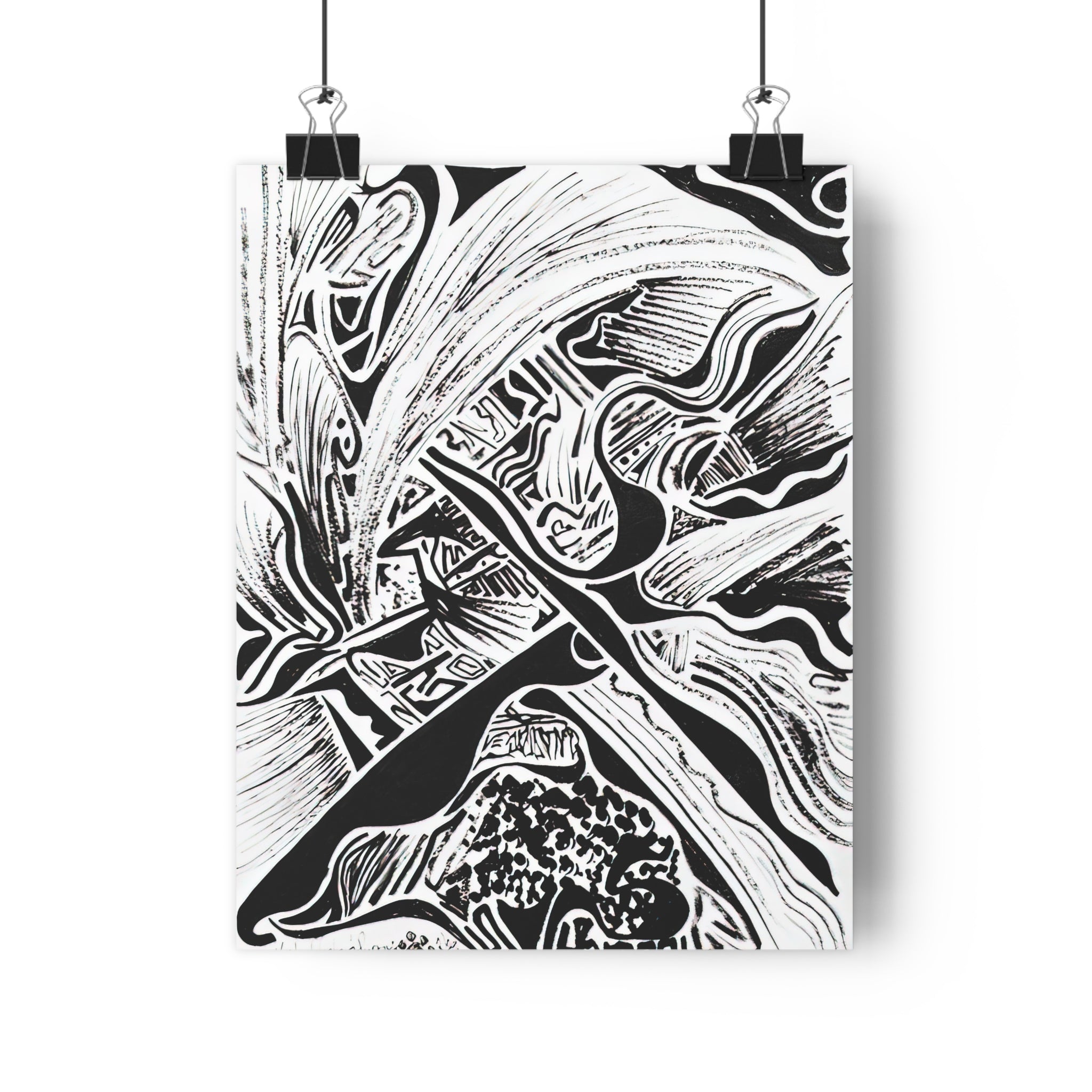 Four Paws and a Pen - Black & White Abstract Giclée Art Print — Monochrome Linework Wall Art by autistic artist and his puppy