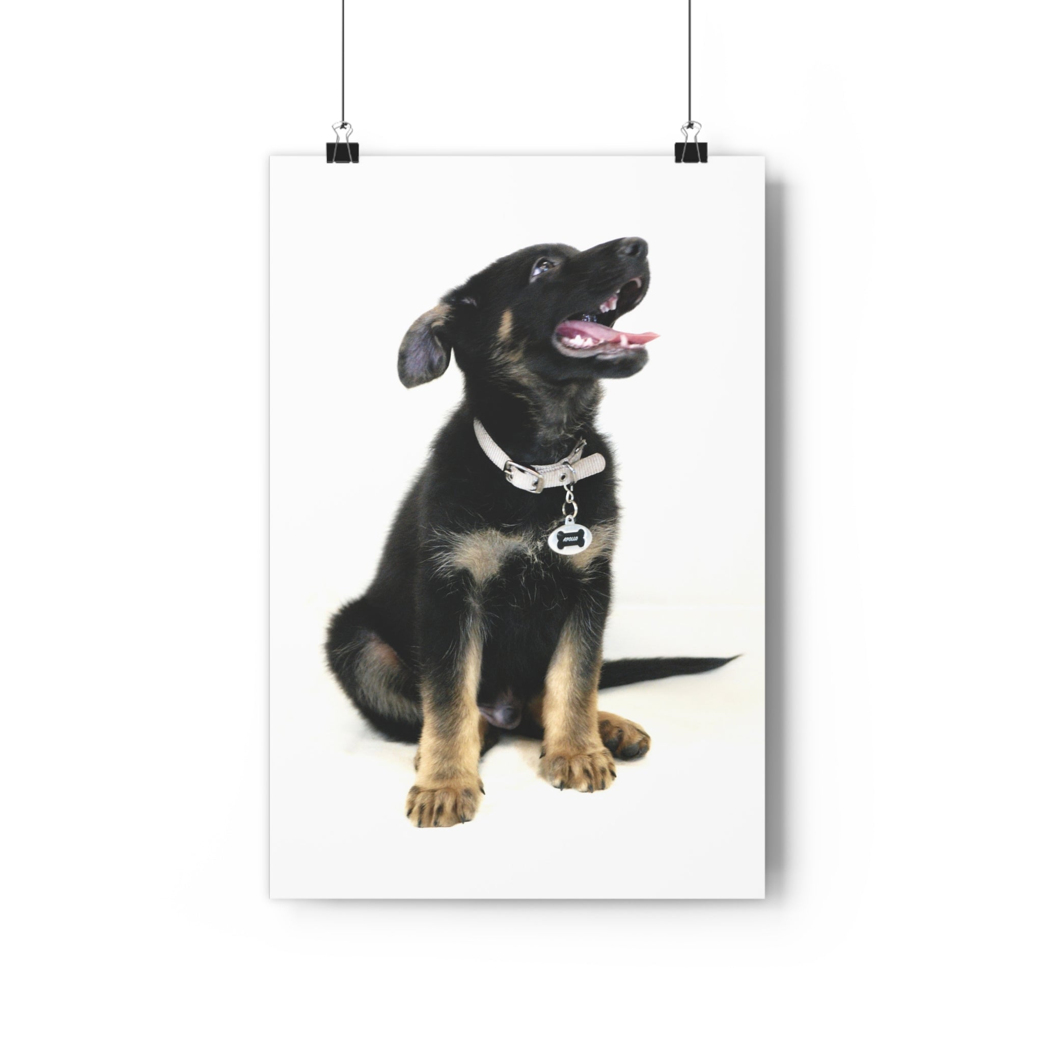 German Shepherd Puppy Giclée Art Print — Adorable Black & Tan Dog Portrait by autistic artist