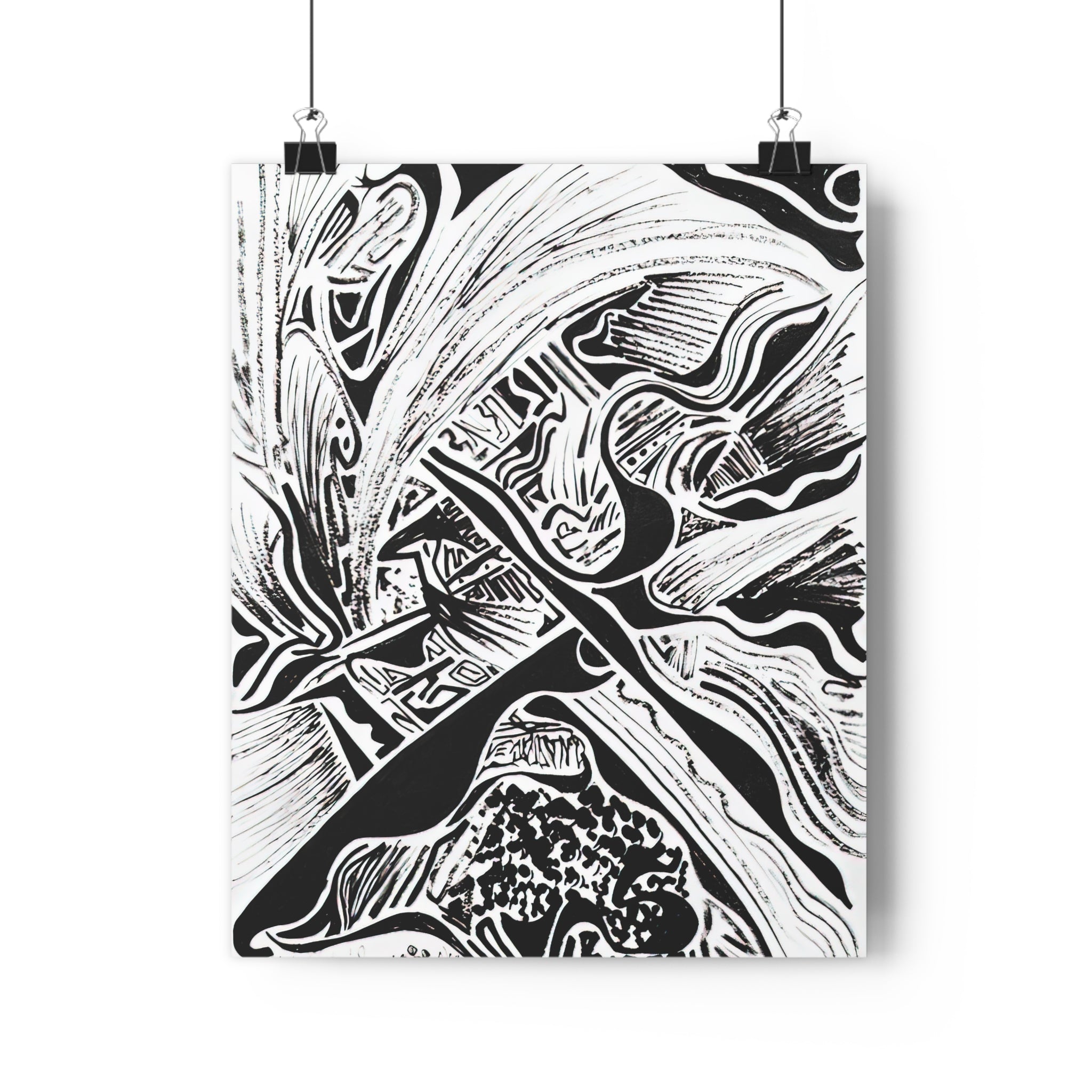 Four Paws and a Pen - Black & White Abstract Giclée Art Print — Monochrome Linework Wall Art by autistic artist and his puppy