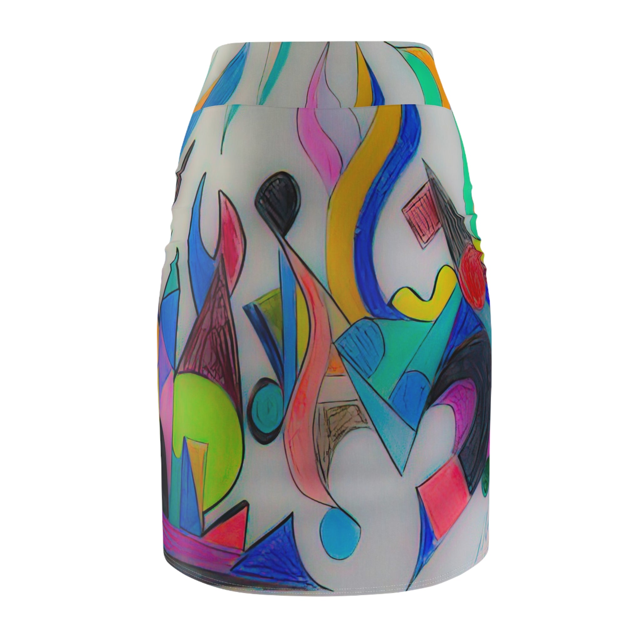 Abstract Colorful Art Pencil Skirt — Vibrant Geometric AOP by autistic artist