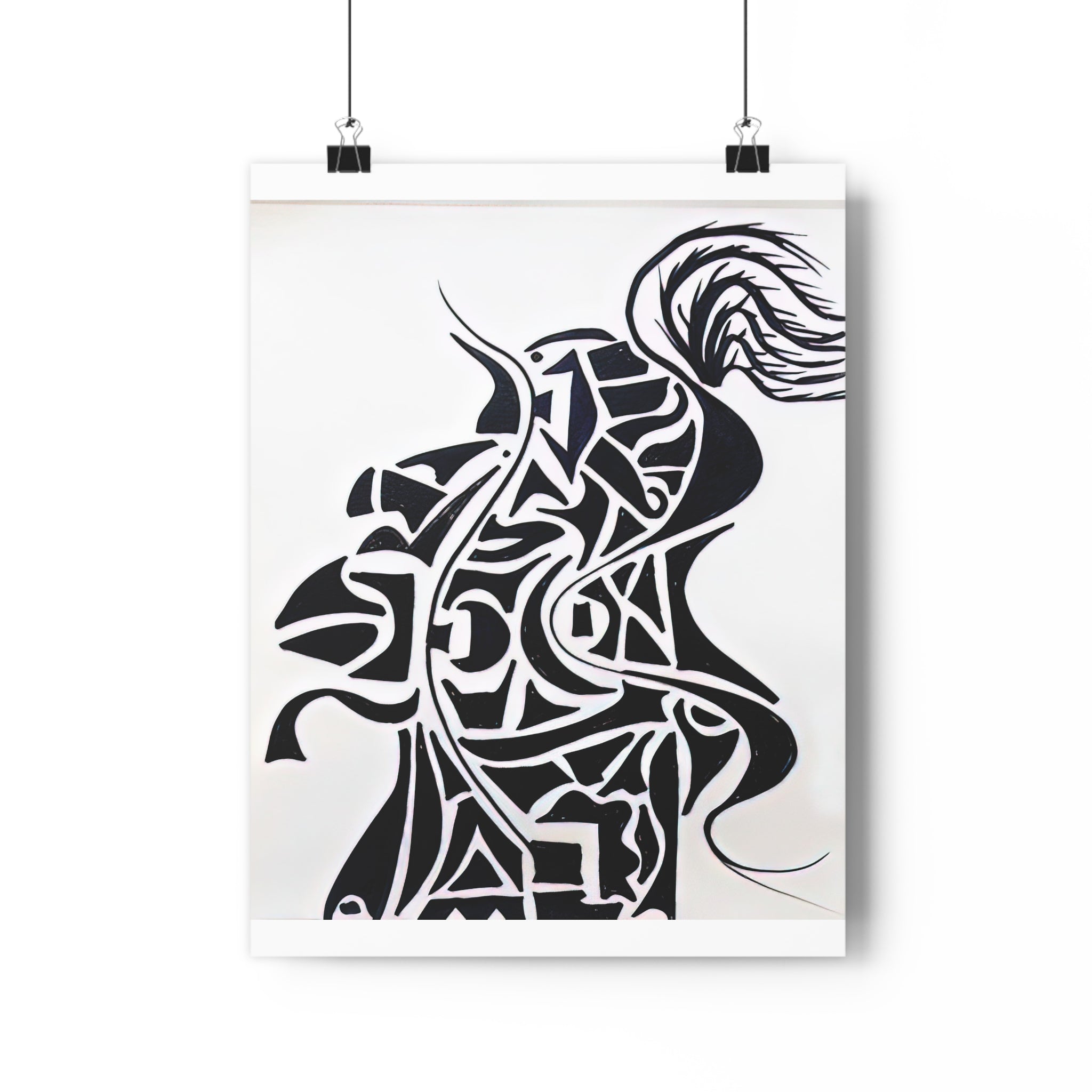 Giclée Art Print — The Vanguard: Abstract Knight Silhouette Monochrome Warrior – Hand-Drawn Minimalist Ink Art by autistic artist