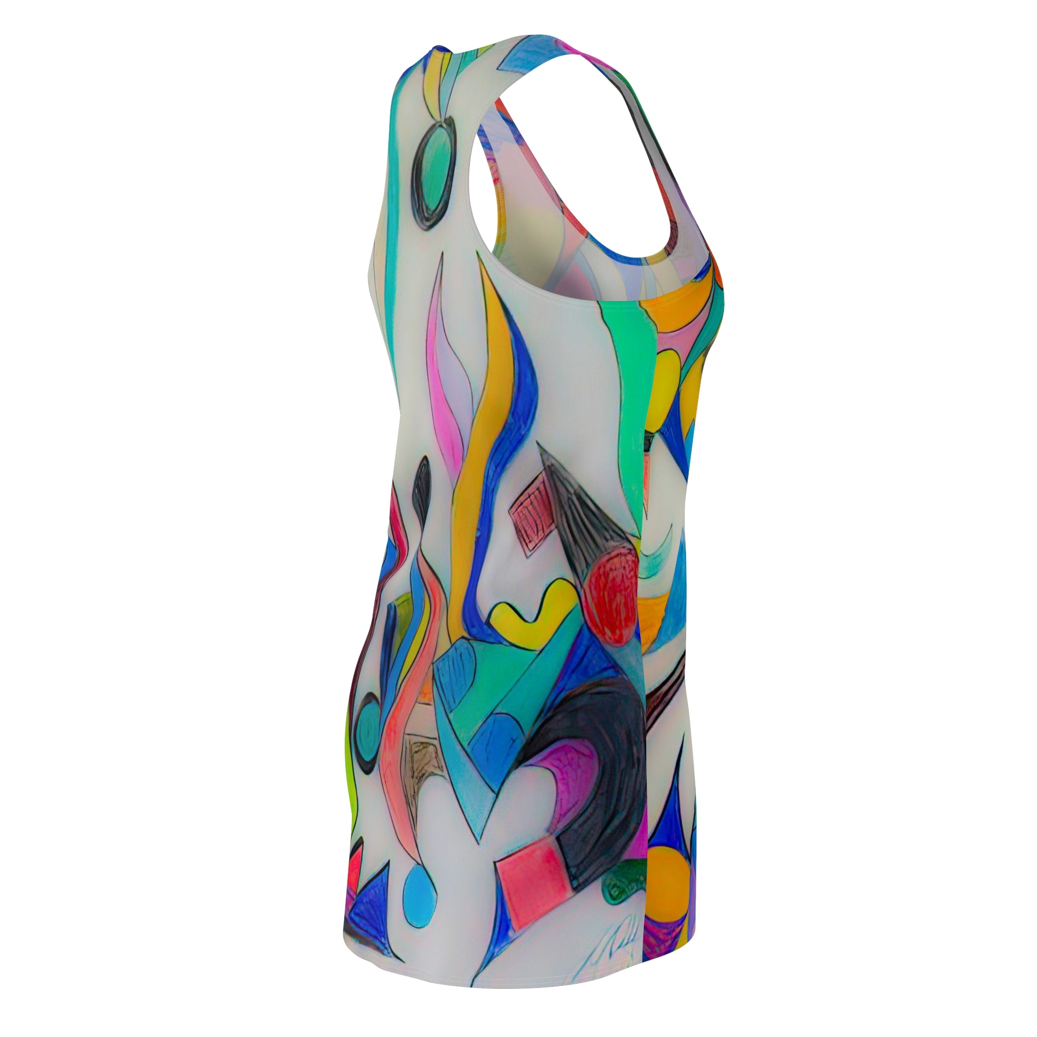 Abstract Color Splash Racerback Dress — Vibrant All-Over Print by autistic artist