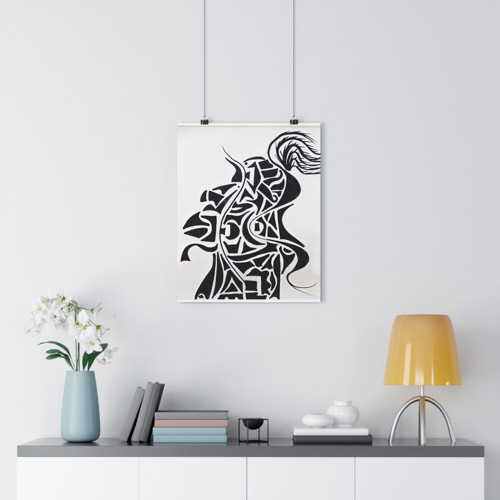 Giclée Art Print — The Vanguard: Abstract Knight Silhouette Monochrome Warrior – Hand-Drawn Minimalist Ink Art by autistic artist