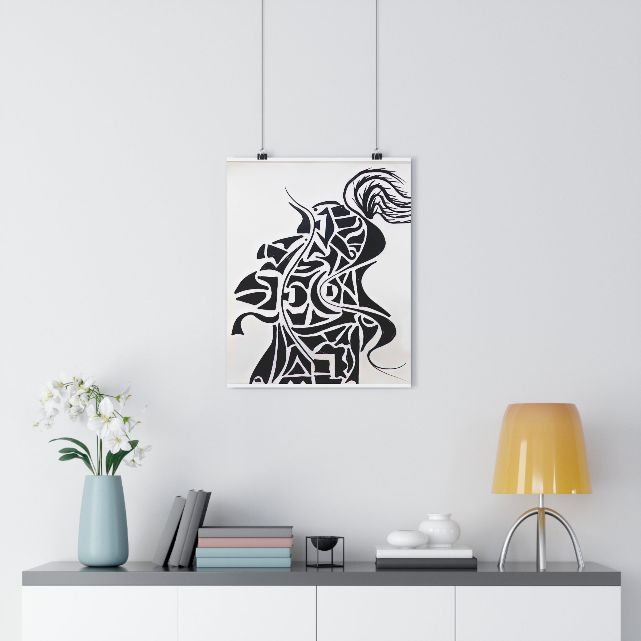 Giclée Art Print — The Vanguard: Abstract Knight Silhouette Monochrome Warrior – Hand-Drawn Minimalist Ink Art by autistic artist
