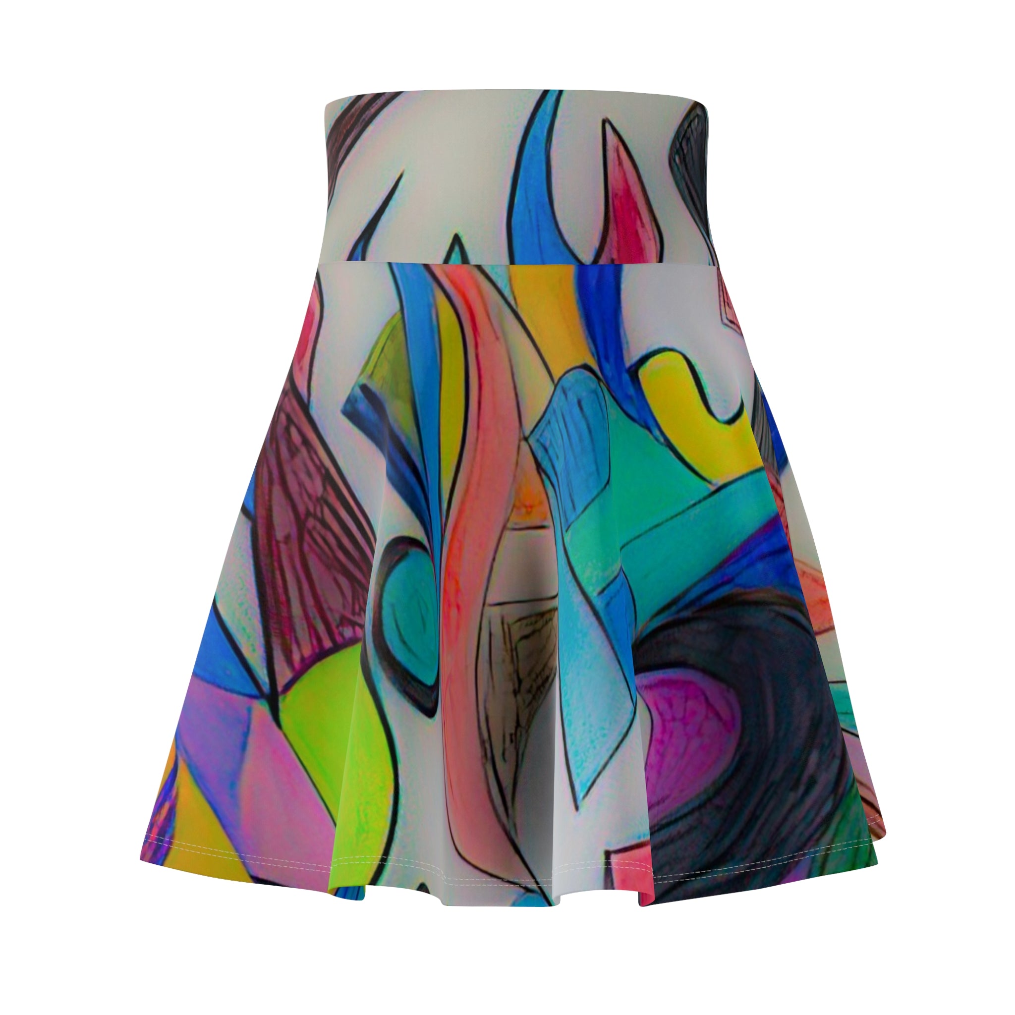 Abstract Colorful Sketchbook Swirl Skater Skirt — Vibrant All-Over Print by autistic artist