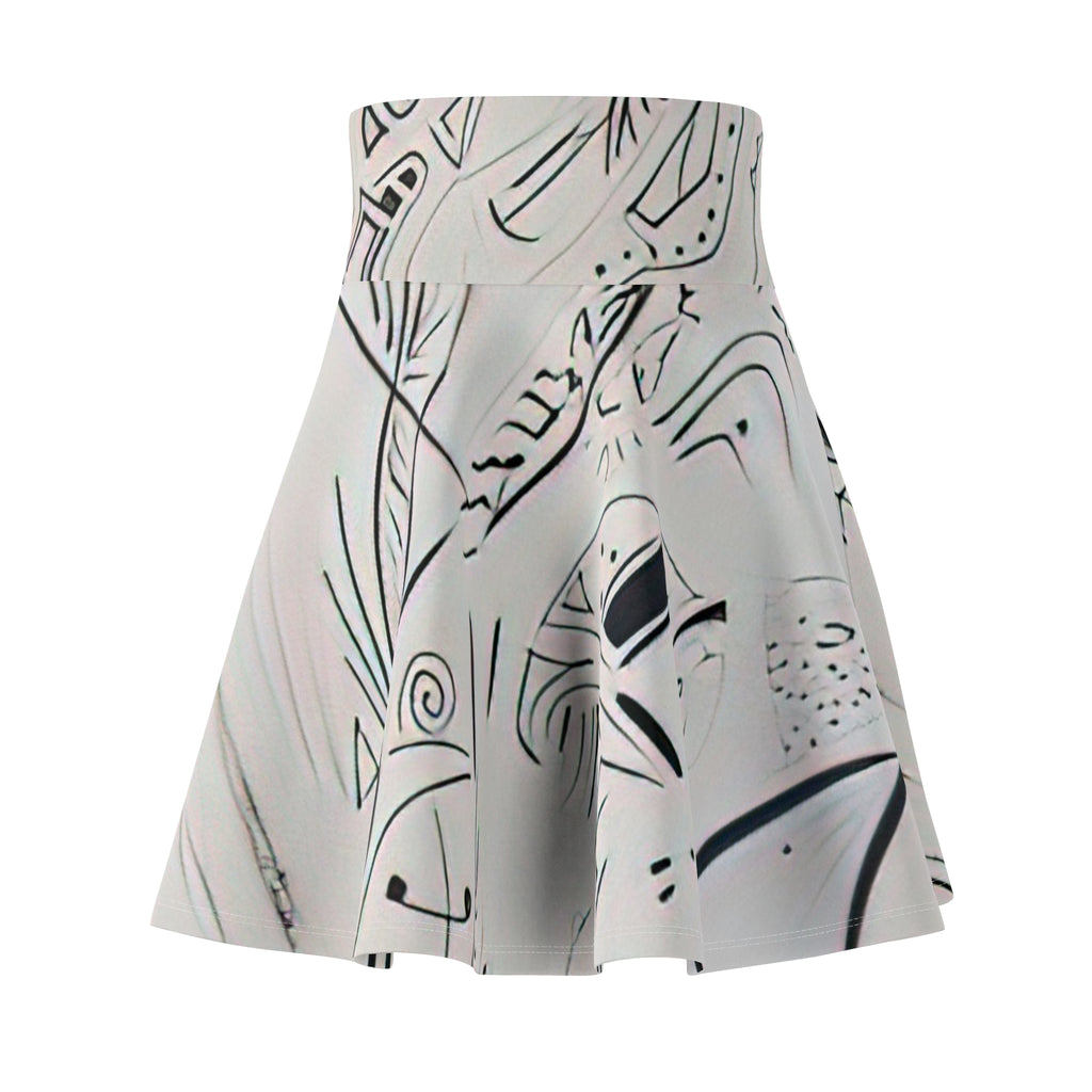 Abstract Black & White Floral Skater Skirt — Artistic All-Over Print by autistic artist