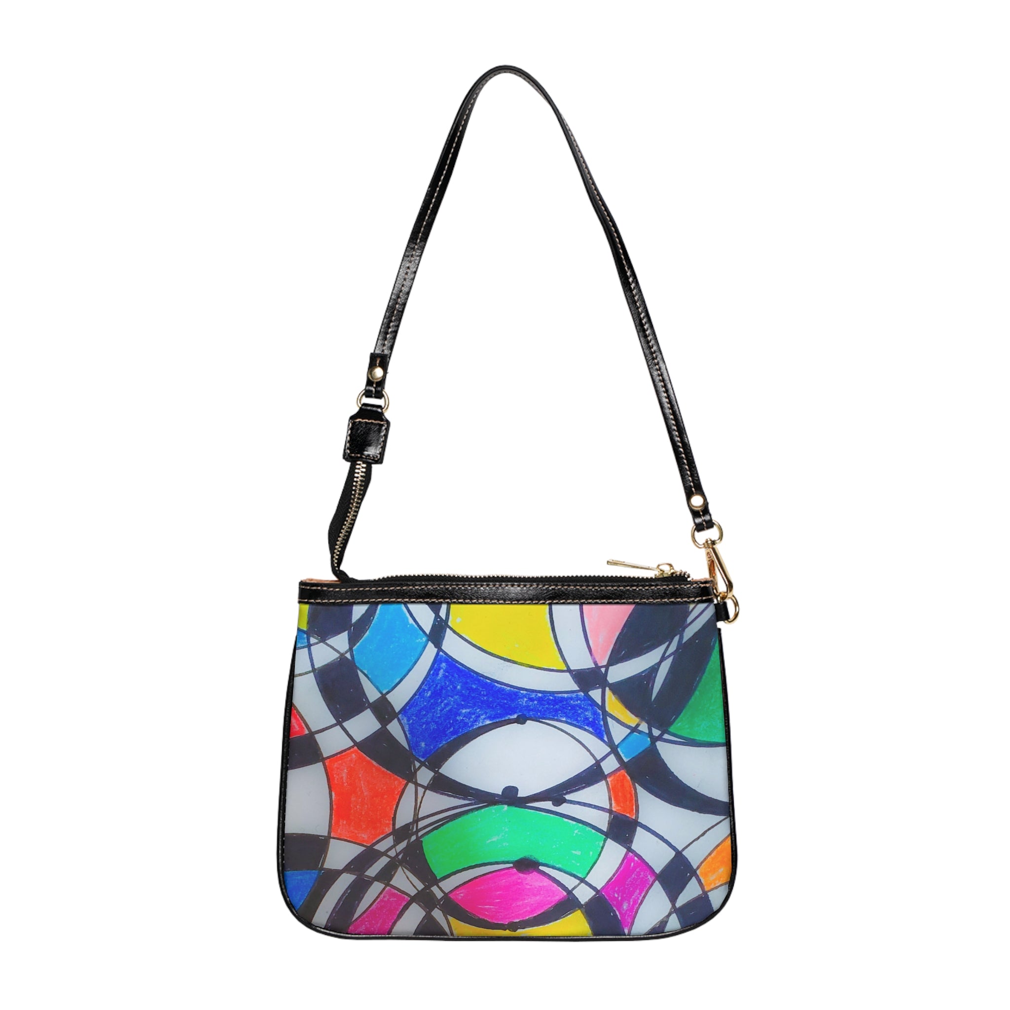 Abstract Colorful Circles Small Shoulder Bag – Geometric Stained-Glass Crossbody by autistic artist