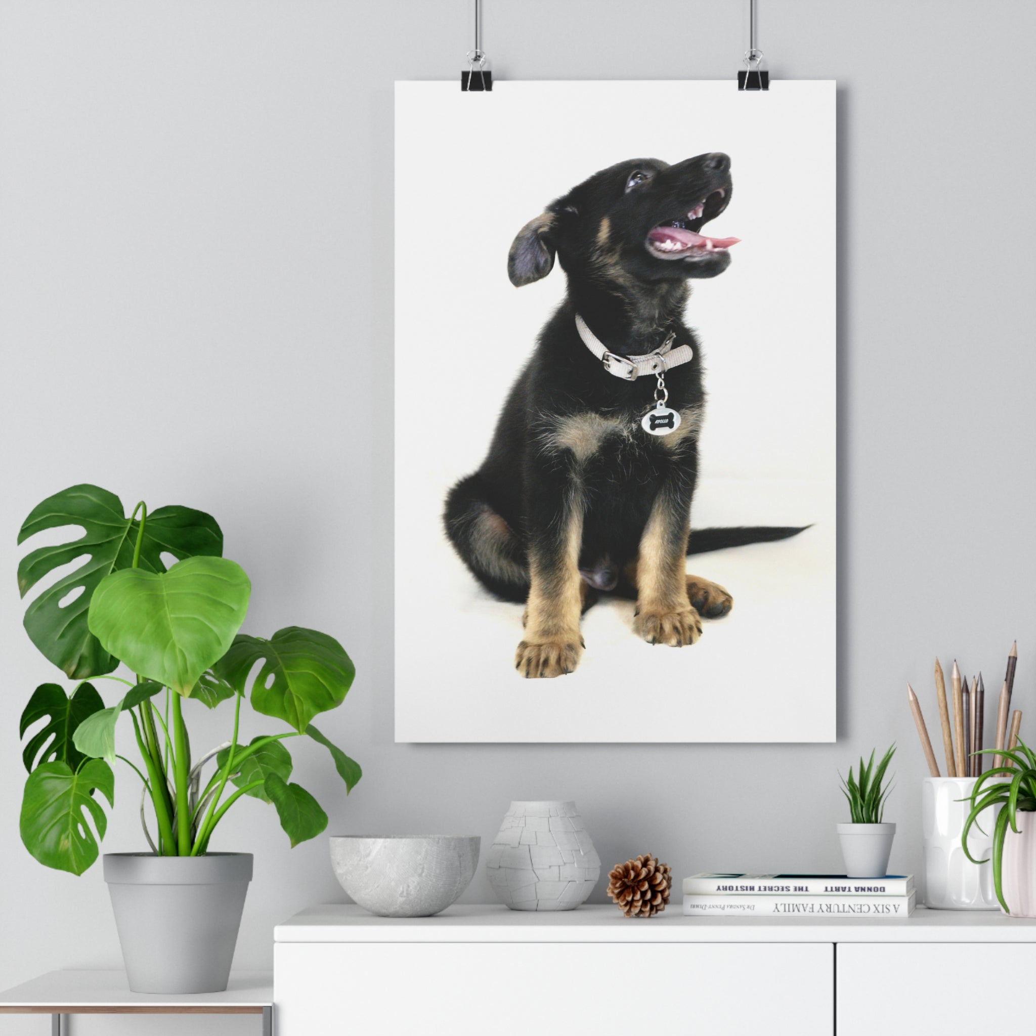 German Shepherd Puppy Giclée Art Print — Adorable Black & Tan Dog Portrait by autistic artist