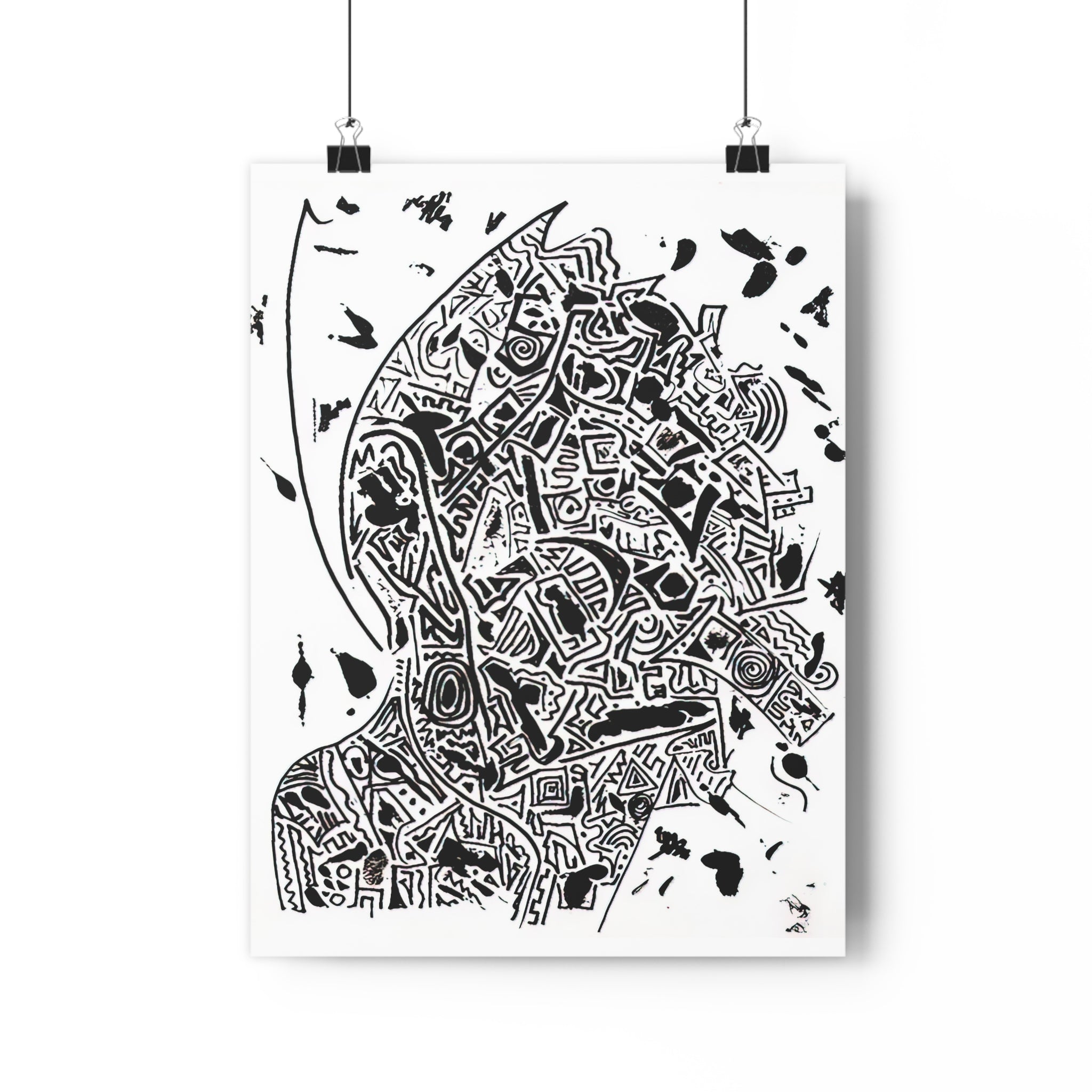 Abstract Black & White Giclée Art Print — Inner Monologue - Hand Drawn Silhouette by autistic artist