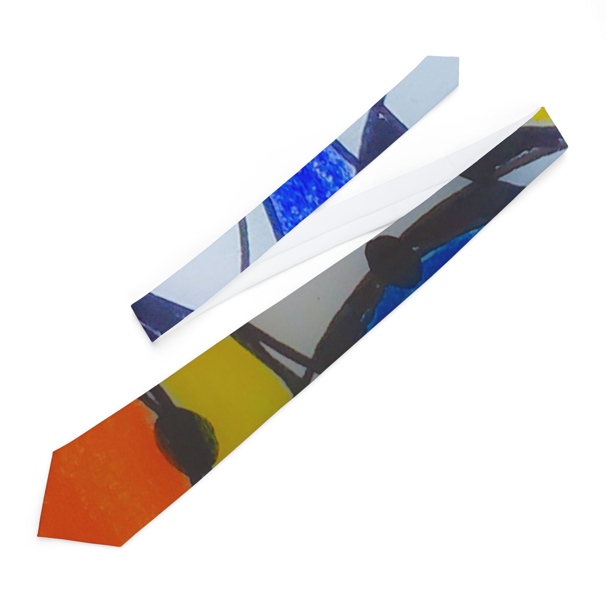 Abstract Colorblock Necktie — Bold Orange, Yellow & Blue Art Tie by autistic artist