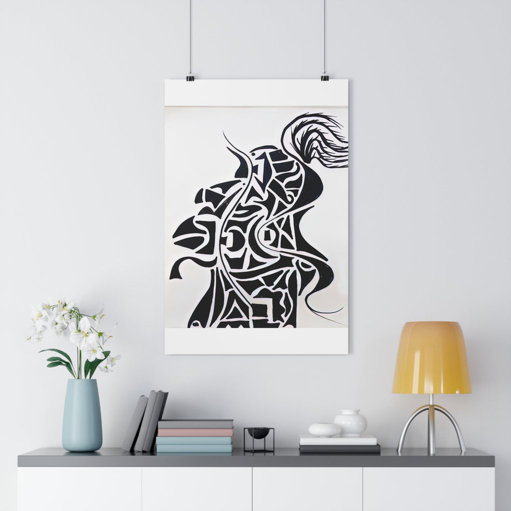 Giclée Art Print — The Vanguard: Abstract Knight Silhouette Monochrome Warrior – Hand-Drawn Minimalist Ink Art by autistic artist