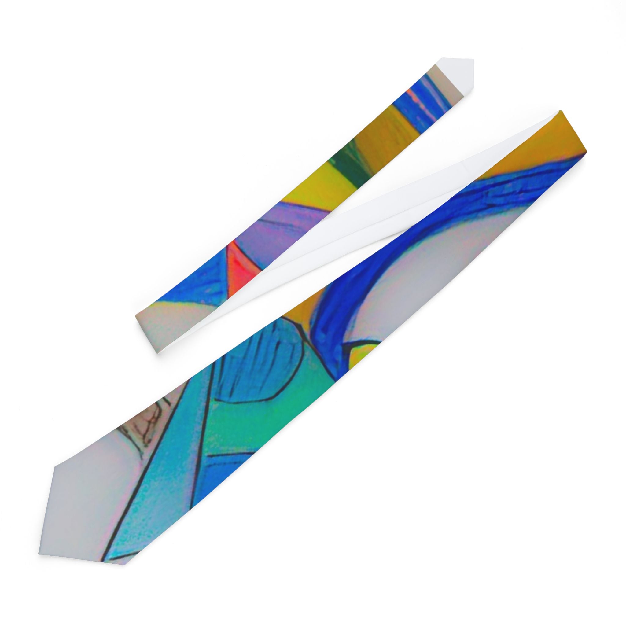 Abstract Blue Green Art Necktie – Modern Geometric Statement Tie by autistic artist