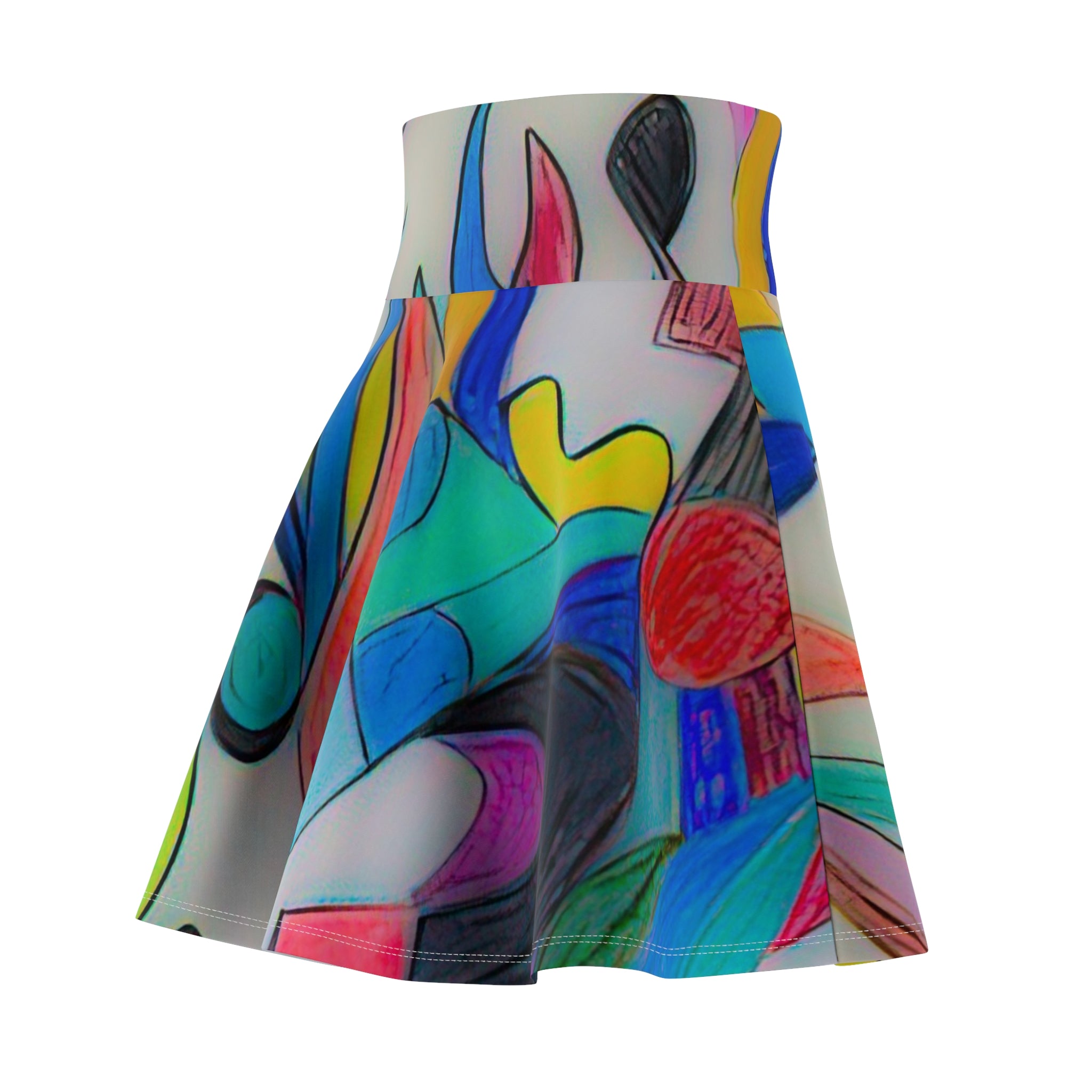 Abstract Colorful Sketchbook Swirl Skater Skirt — Vibrant All-Over Print by autistic artist