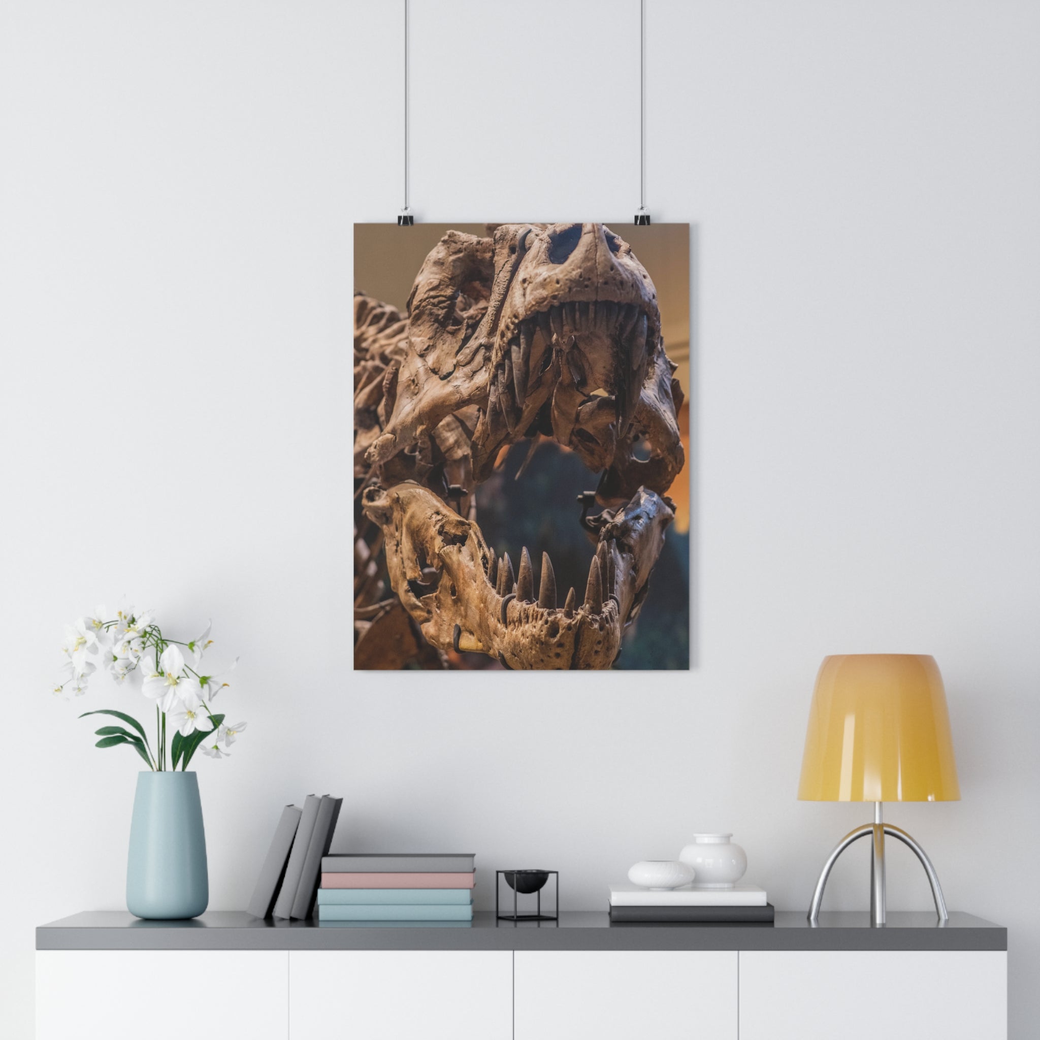 Tyrannosaurus Rex Skull Giclée Art Print — High-Angle Prehistoric Fossil Wall Art by autistic photographer at Carnegie Museum of Natural History, Pittsburgh, Pennsylvania