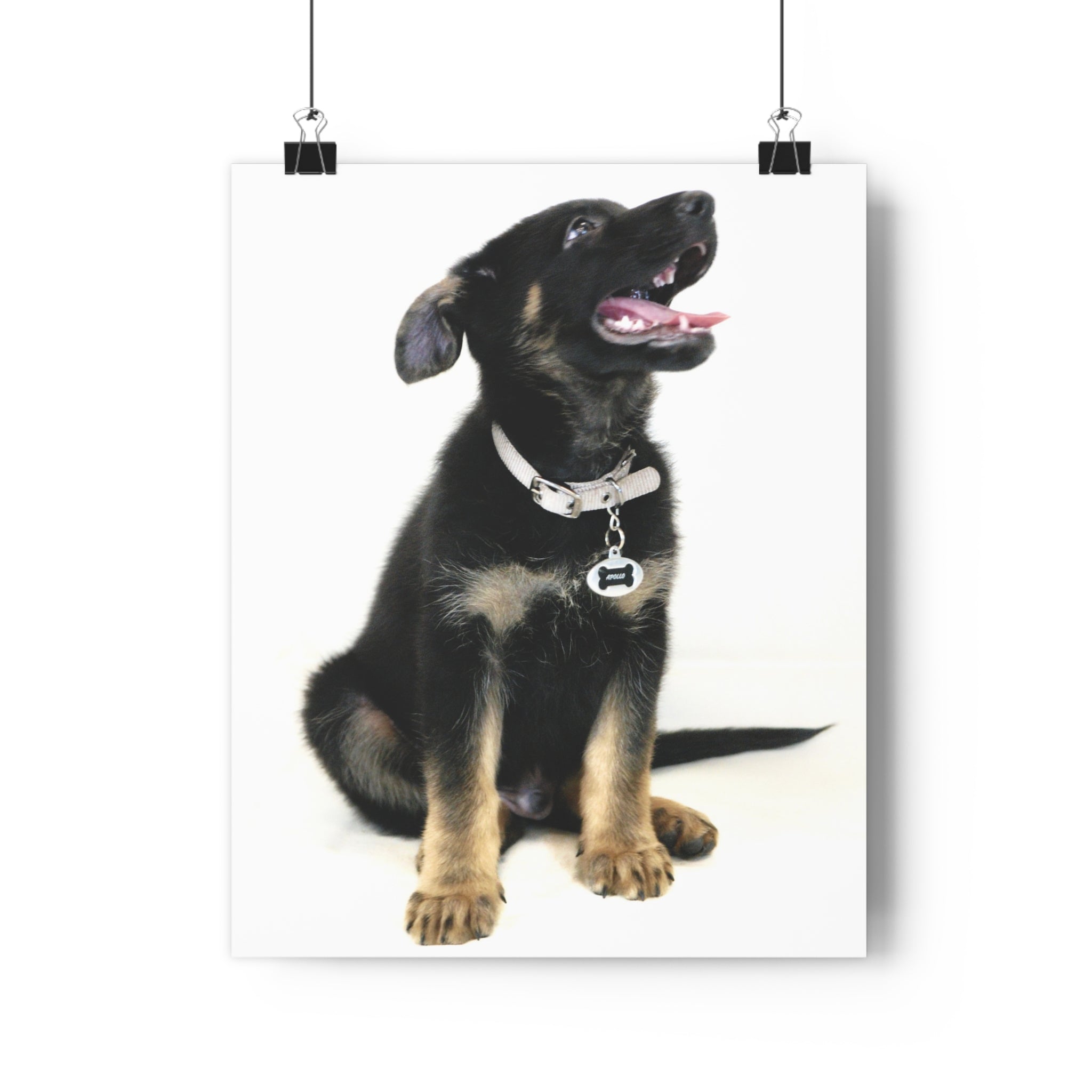 German Shepherd Puppy Giclée Art Print — Adorable Black & Tan Dog Portrait by autistic artist