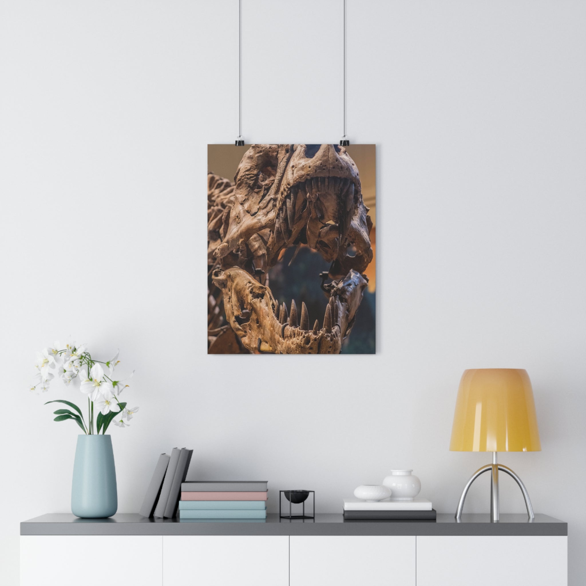 Tyrannosaurus Rex Skull Giclée Art Print — High-Angle Prehistoric Fossil Wall Art by autistic photographer at Carnegie Museum of Natural History, Pittsburgh, Pennsylvania