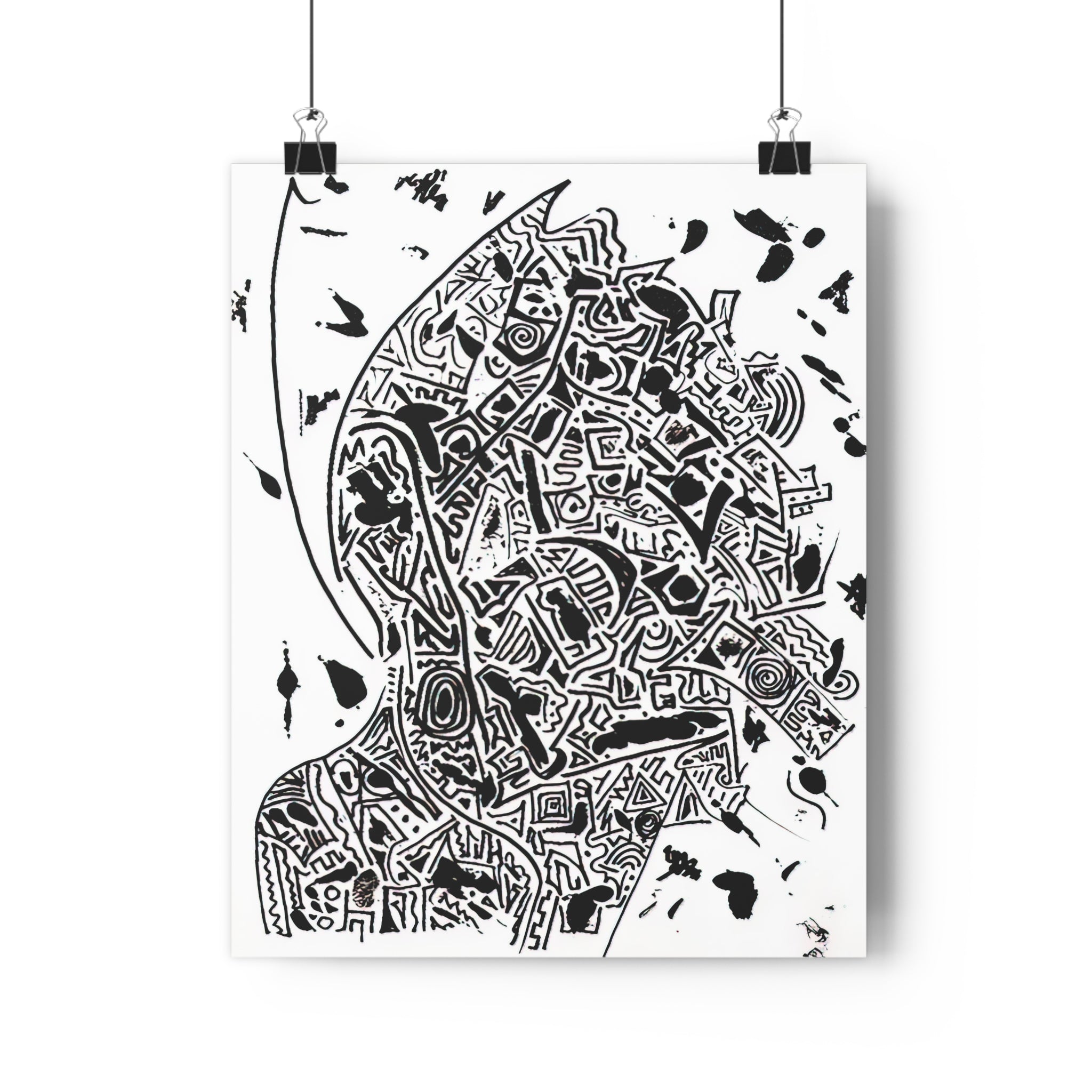 Abstract Black & White Giclée Art Print — Inner Monologue - Hand Drawn Silhouette by autistic artist