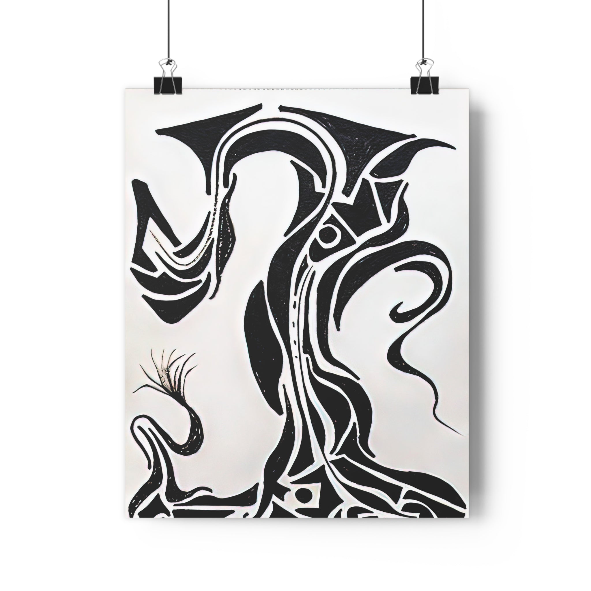 Giclée Art Print — Abstract Black & White Gnarled Coastal Tree Illustration by autistic artist