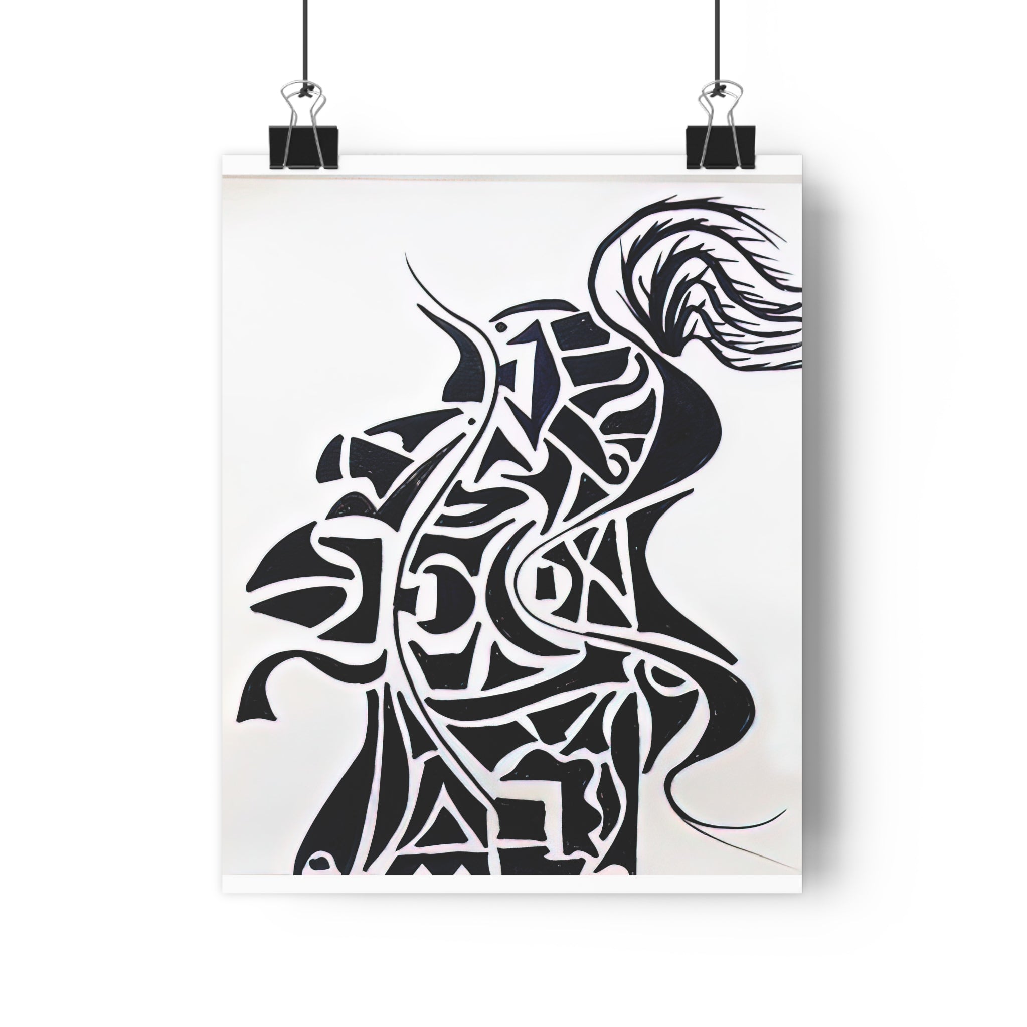 Giclée Art Print — The Vanguard: Abstract Knight Silhouette Monochrome Warrior – Hand-Drawn Minimalist Ink Art by autistic artist