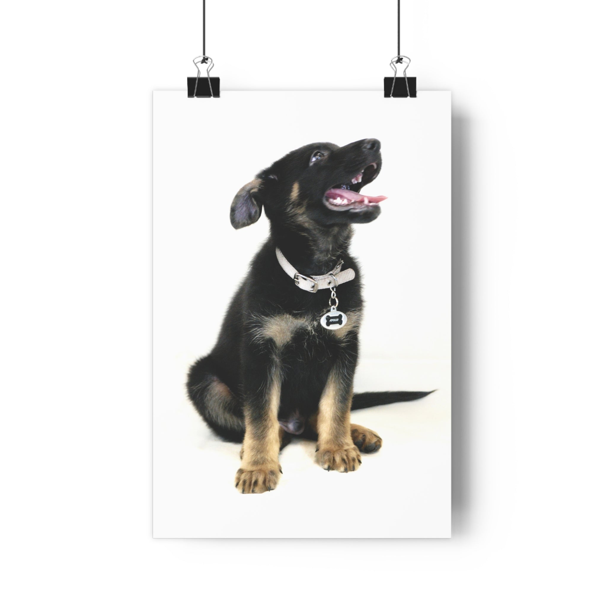 German Shepherd Puppy Giclée Art Print — Adorable Black & Tan Dog Portrait by autistic artist