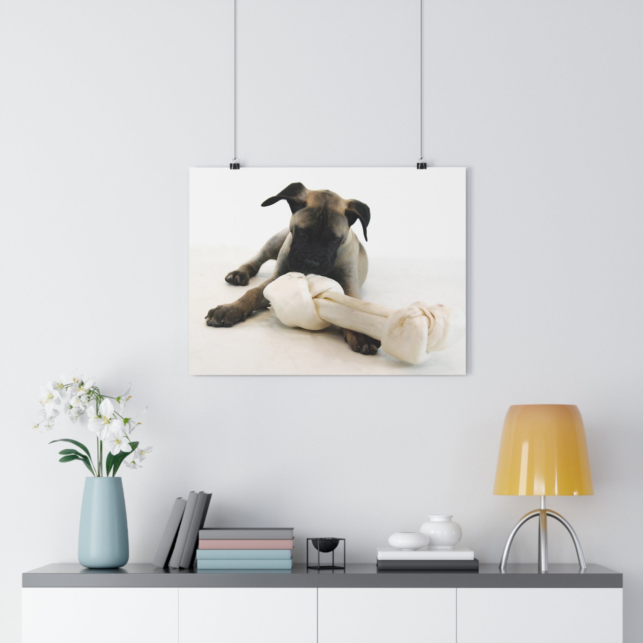 Bullmastiff Puppy with Giant Rawhide — Giclée Art Print by autistic artist