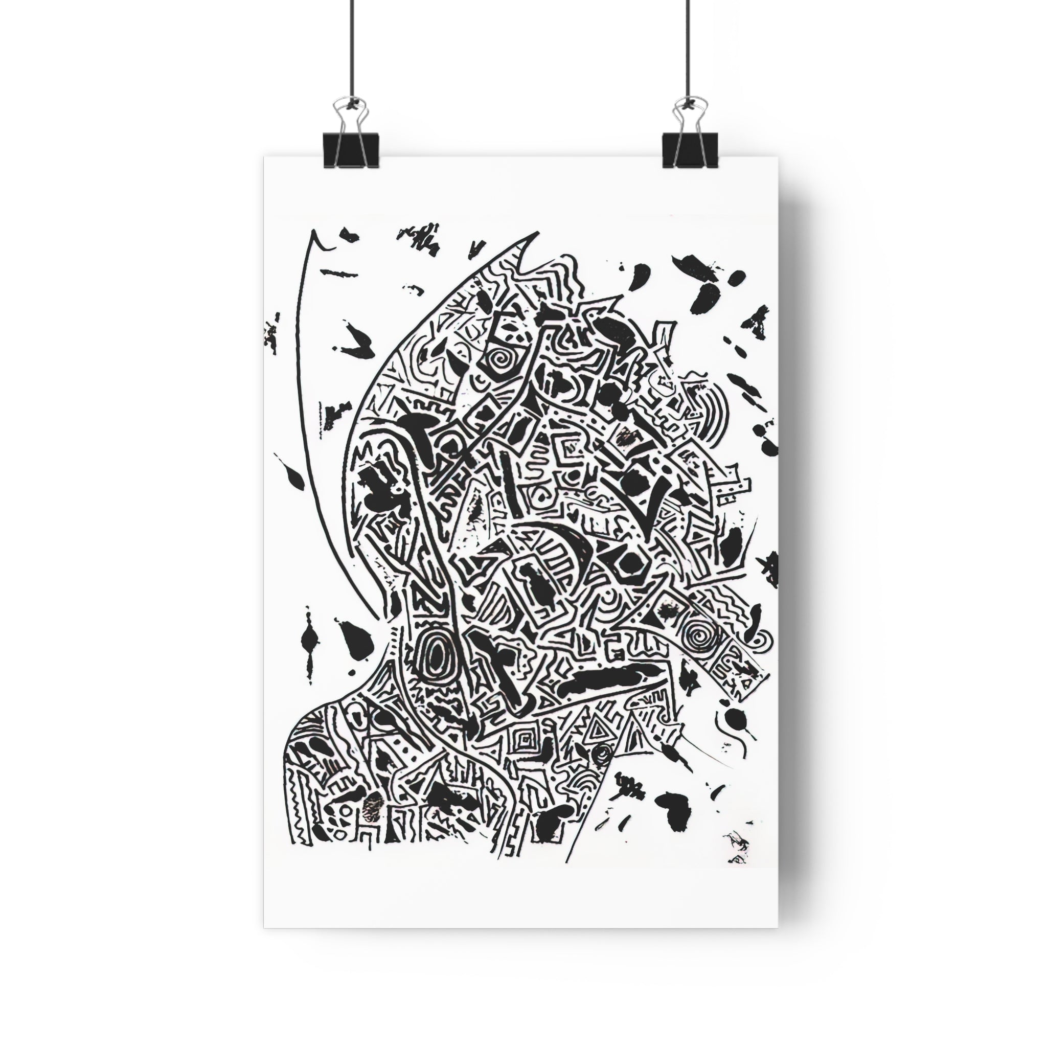 Abstract Black & White Giclée Art Print — Inner Monologue - Hand Drawn Silhouette by autistic artist