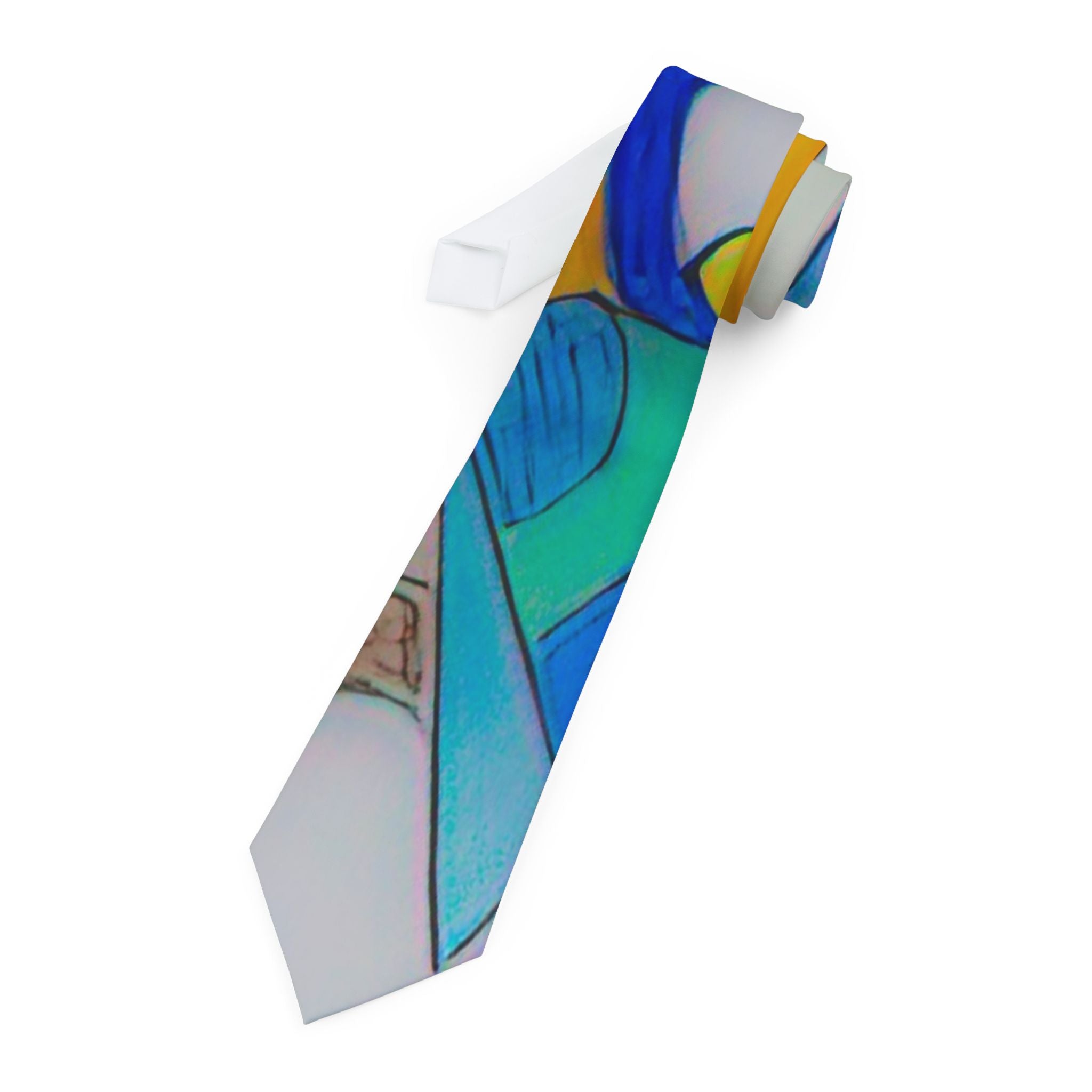 Abstract Blue Green Art Necktie – Modern Geometric Statement Tie by autistic artist