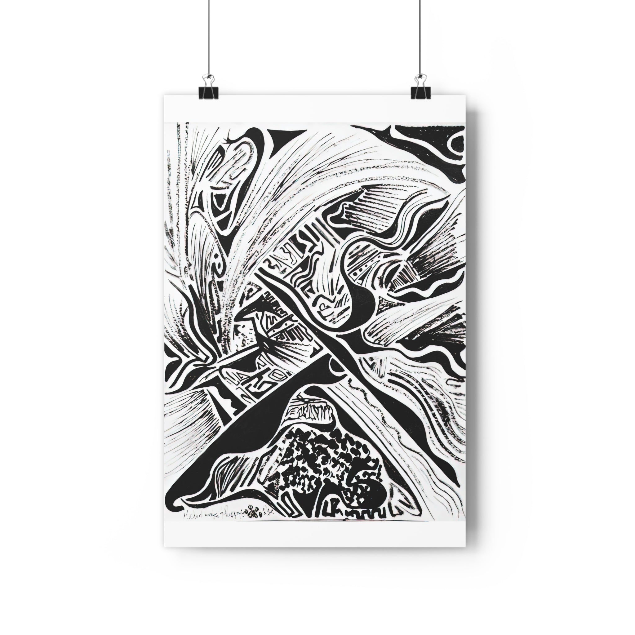 Four Paws and a Pen - Black & White Abstract Giclée Art Print — Monochrome Linework Wall Art by autistic artist and his puppy