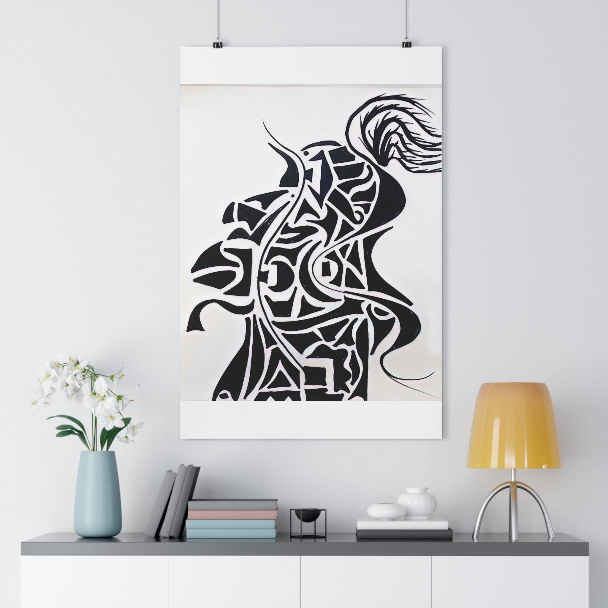 Giclée Art Print — The Vanguard: Abstract Knight Silhouette Monochrome Warrior – Hand-Drawn Minimalist Ink Art by autistic artist
