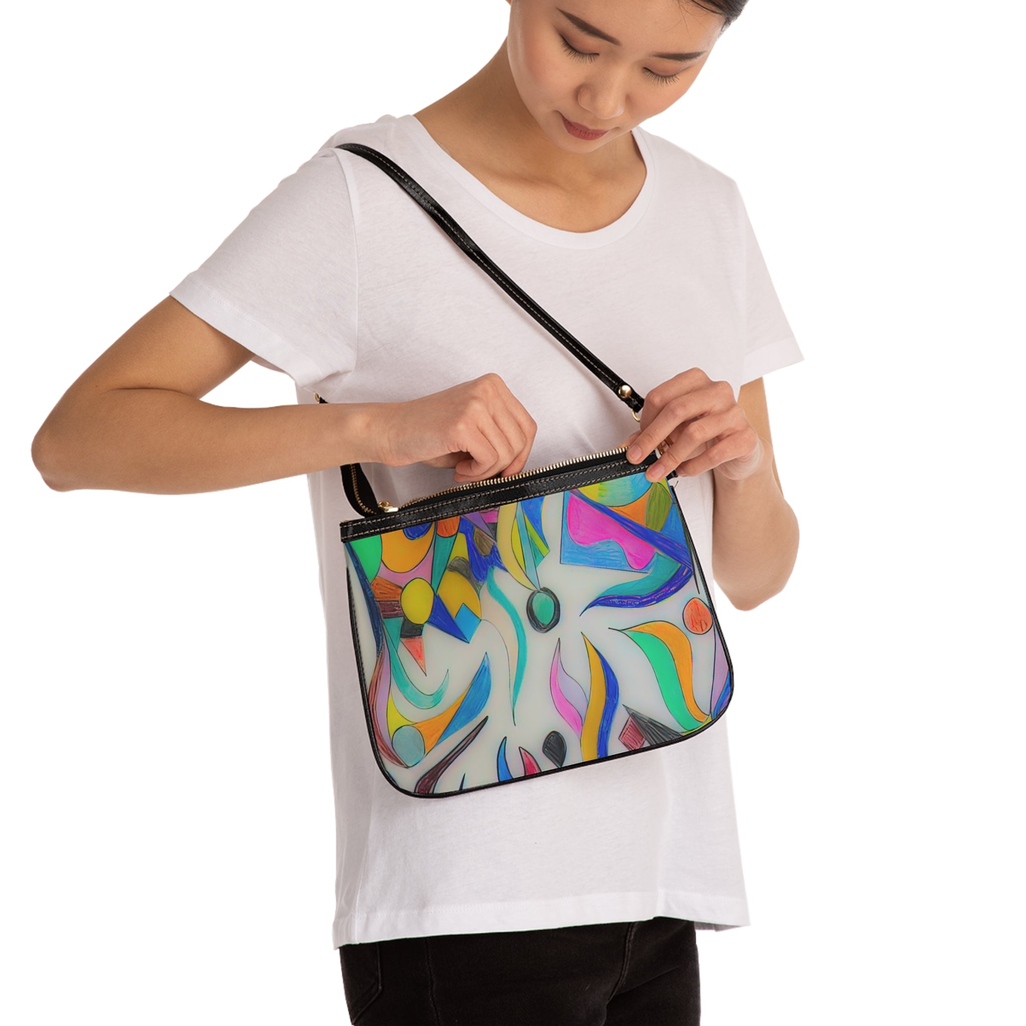 Abstract Color Splash Curvy Lines Shoulder Bag by autistic artist