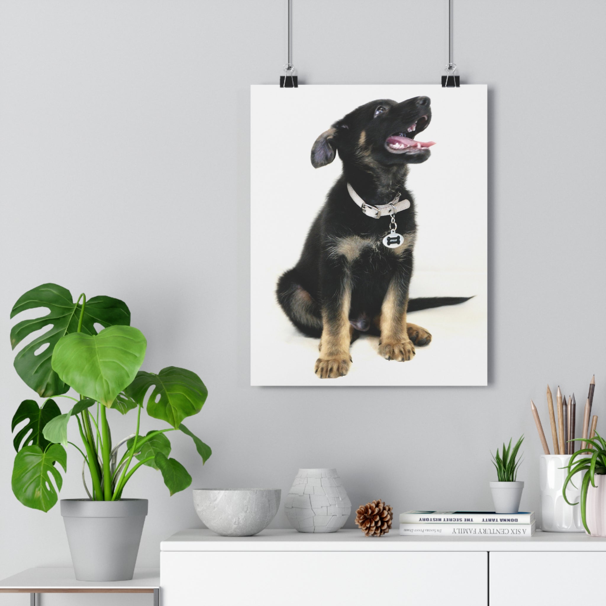 German Shepherd Puppy Giclée Art Print — Adorable Black & Tan Dog Portrait by autistic artist