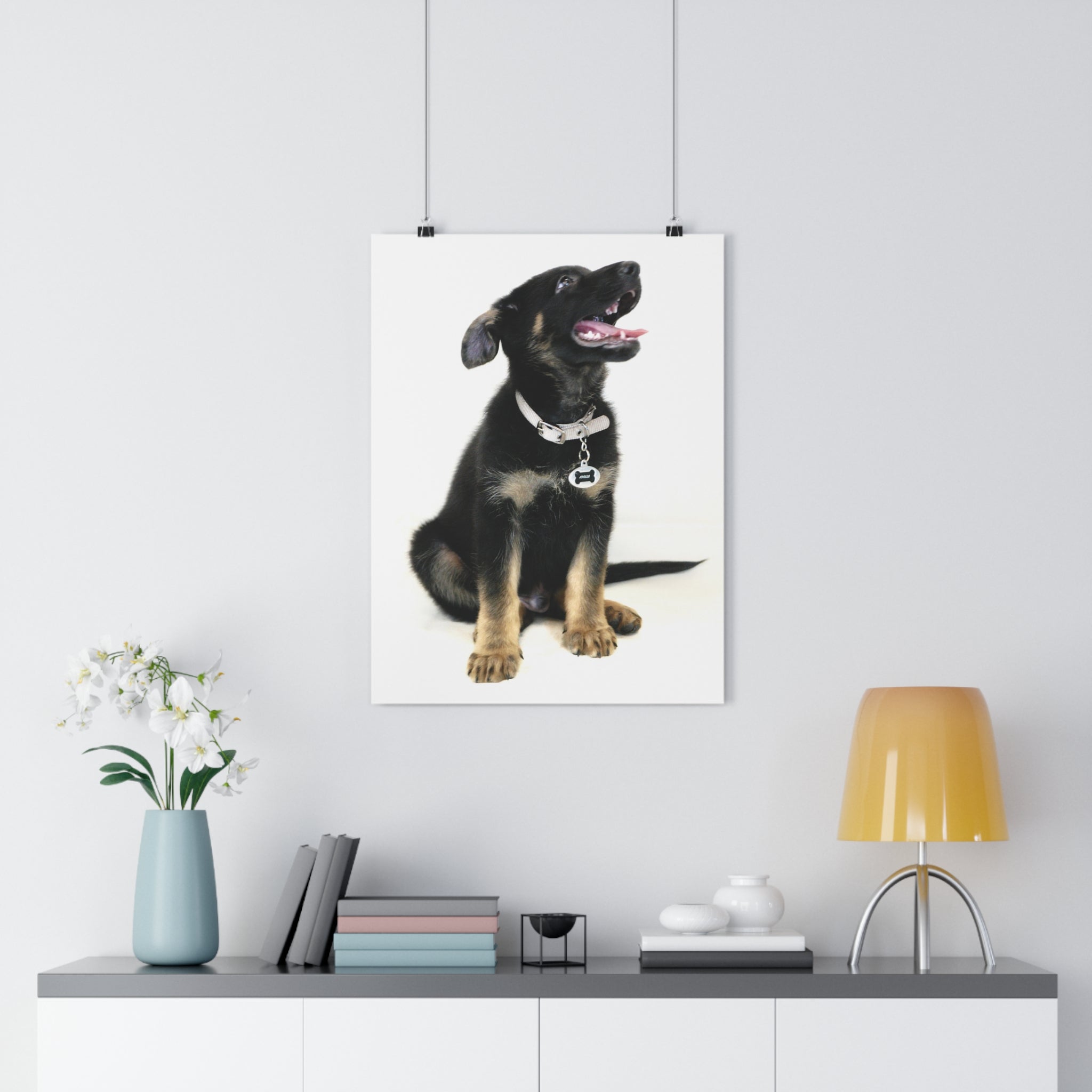 German Shepherd Puppy Giclée Art Print — Adorable Black & Tan Dog Portrait by autistic artist