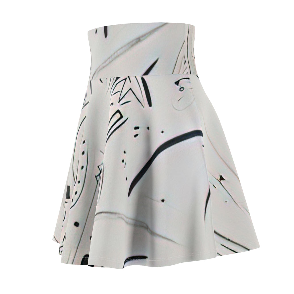 Abstract Black & White Floral Skater Skirt — Artistic All-Over Print by autistic artist