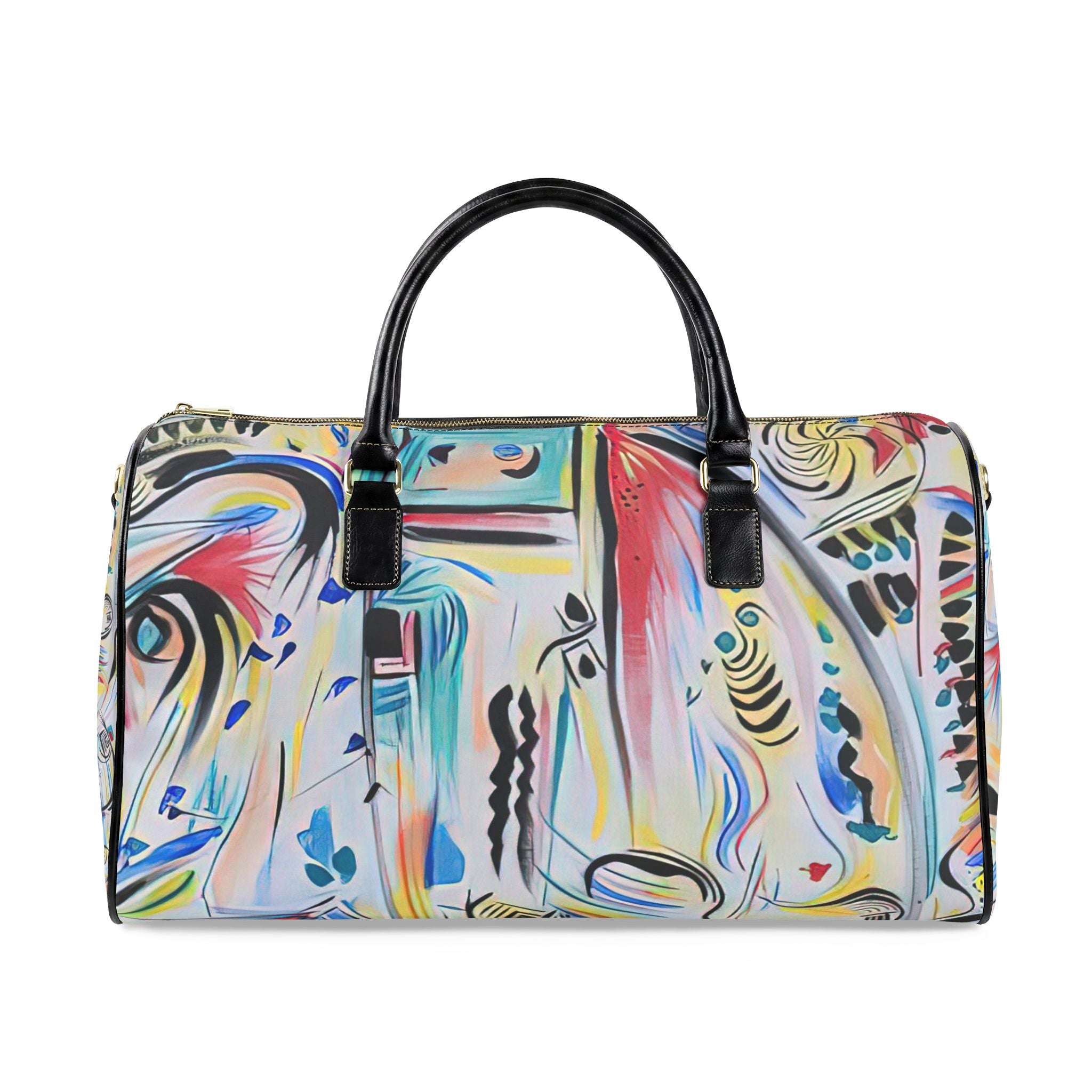 Abstract Color Splash Artful Sketchbook Leather Travel Bag — Vibrant Artist Duffle for Weekend Getaways