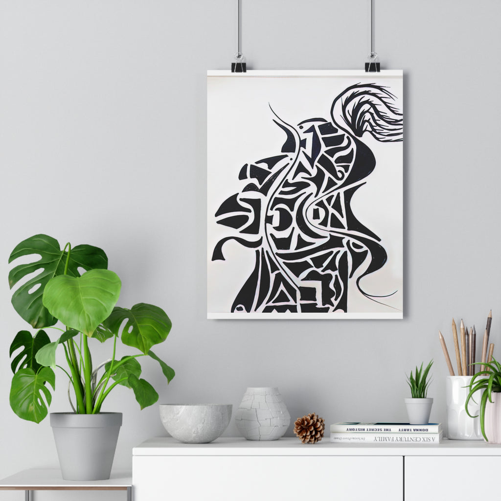 Giclée Art Print — The Vanguard: Abstract Knight Silhouette Monochrome Warrior – Hand-Drawn Minimalist Ink Art by autistic artist