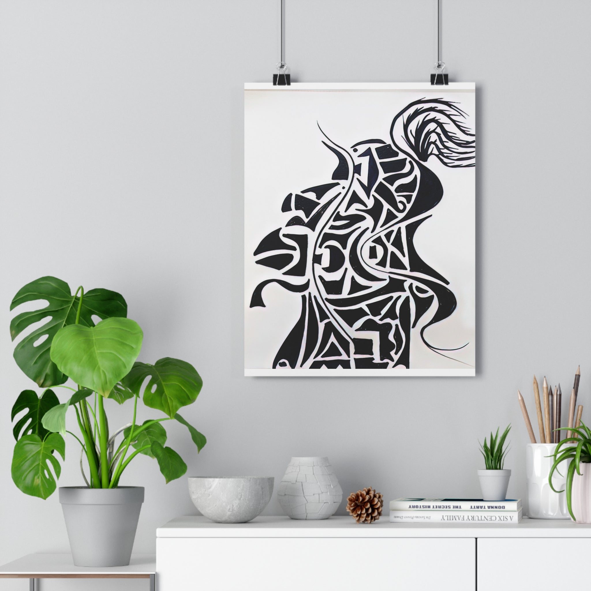 Giclée Art Print — The Vanguard: Abstract Knight Silhouette Monochrome Warrior – Hand-Drawn Minimalist Ink Art by autistic artist